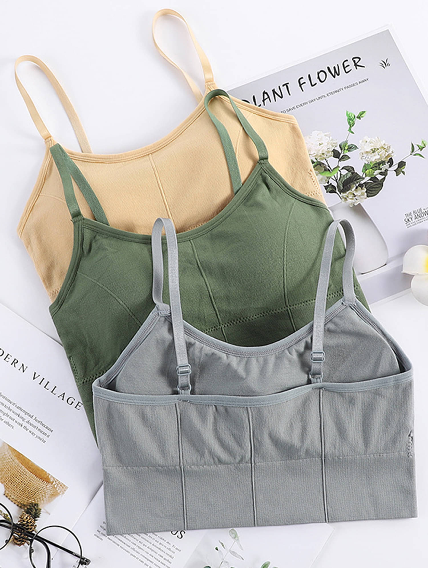 3Mads Pack of 3 Cotton Blend Removable Padding Women's Cami bra ( Multicolor1 ) GBra013_SK_GR_DG 3Mads Pack of 3 Cotton Blend Removable Padding Women's Cami bra ( Multicolor1 ) GBra013_SK_GR_DG
