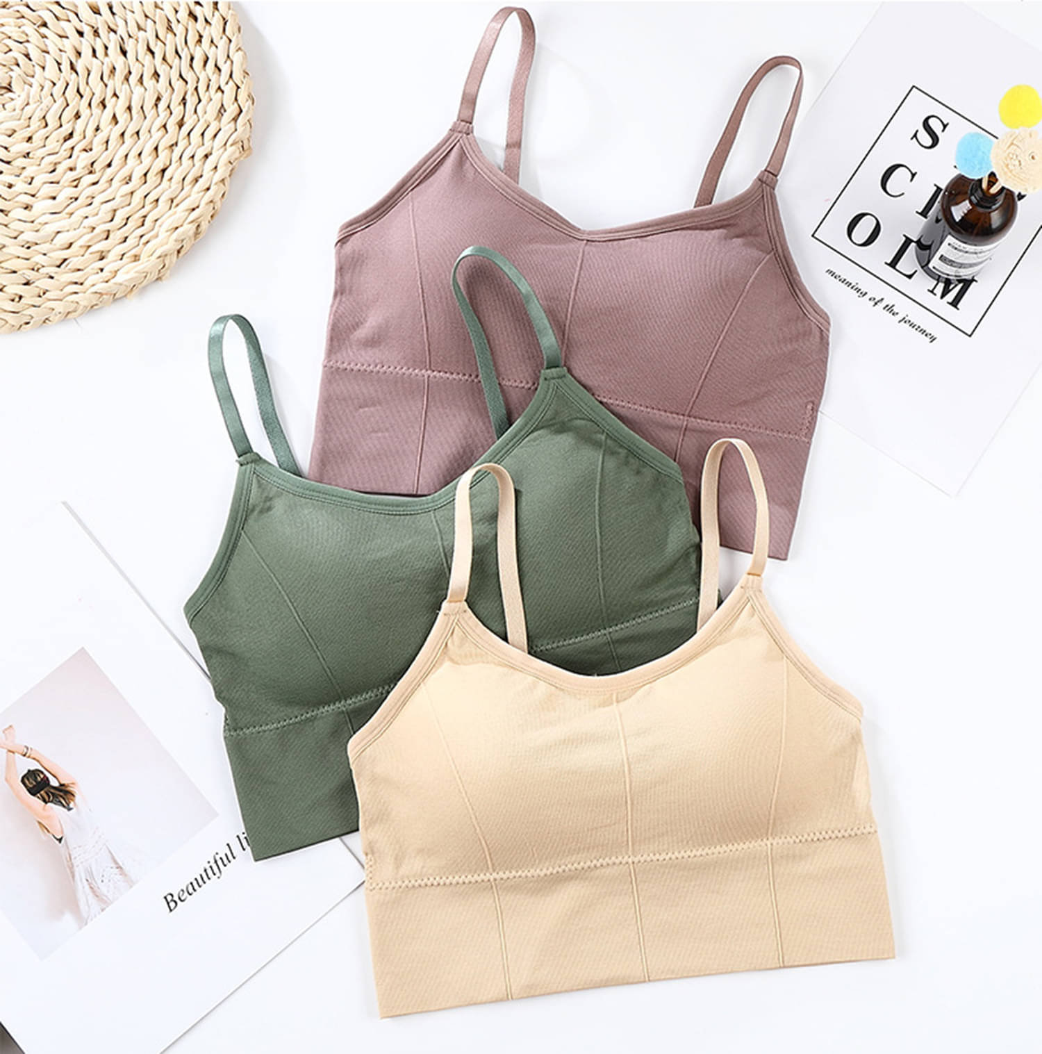 3Mads Pack of 3 Cotton Blend Heavily Padded Women's Cami bra ( Multicolor14 ) GBra013_LPL_DG_SK 3Mads Pack of 3 Cotton Blend Heavily Padded Women's Cami bra ( Multicolor14 ) GBra013_LPL_DG_SK