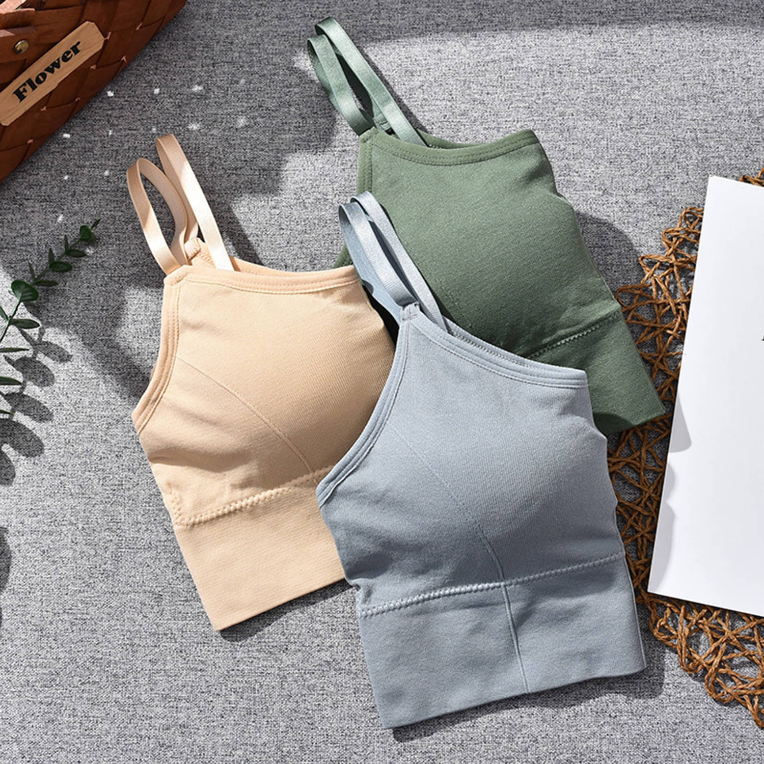 3Mads Pack of 3 Cotton Blend Removable Padding Women's Cami bra ( Multicolor ) GBra013_SK_DG_GR 3Mads Pack of 3 Cotton Blend Removable Padding Women's Cami bra ( Multicolor ) GBra013_SK_DG_GR