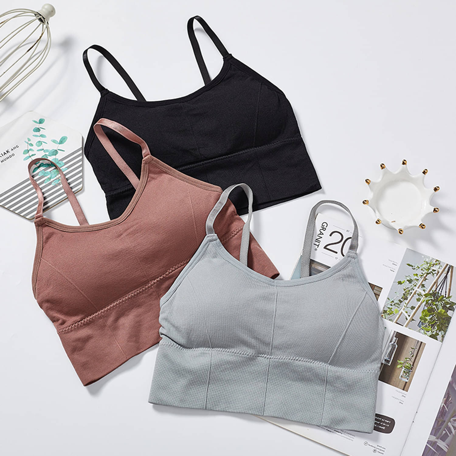     			3Mads Pack of 3 Cotton Blend Heavily Padded Women's Cami bra ( Multicolor1 ) GBra013_BK_LPL_GR