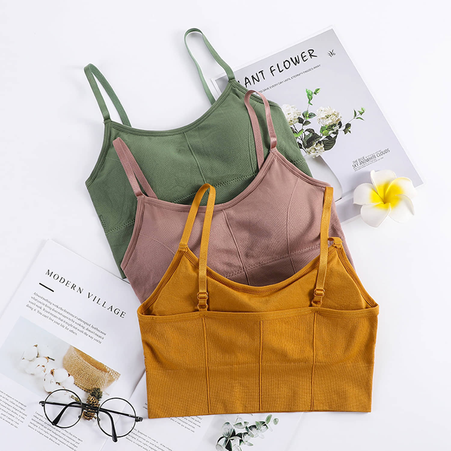 3Mads Pack of 3 Cotton Blend Removable Padding Women's Cami bra ( Multicolor4 ) GBra013_Y_LPL_DG