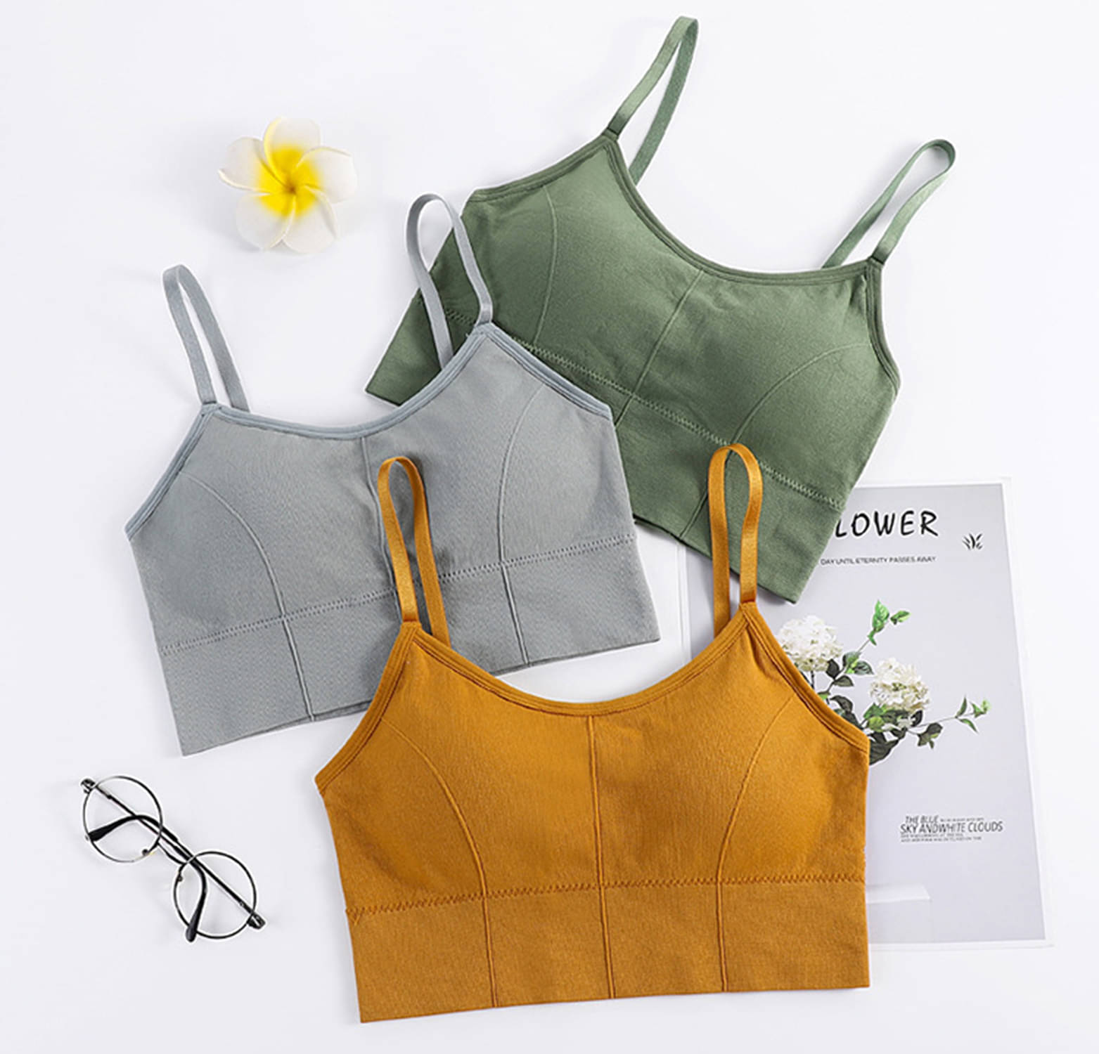 3Mads Pack of 3 Cotton Blend Heavily Padded Women's Cami bra ( Multicolor8 ) GBra013_DG_GR_Y 3Mads Pack of 3 Cotton Blend Heavily Padded Women's Cami bra ( Multicolor8 ) GBra013_DG_GR_Y