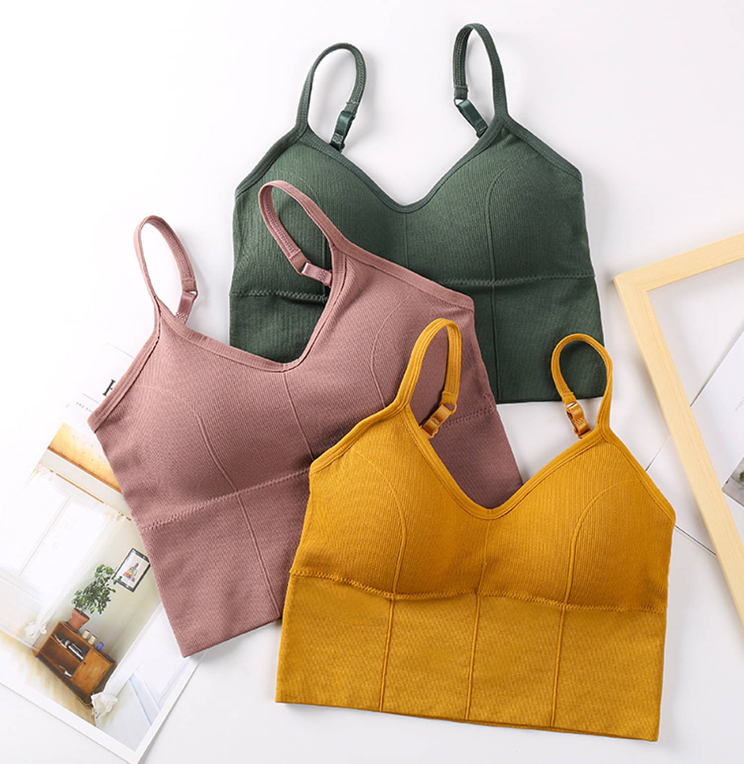     			3Mads Pack of 3 Cotton Blend Heavily Padded Women's Cami bra ( Multicolor9 ) GBra013_DG_LPL_Y