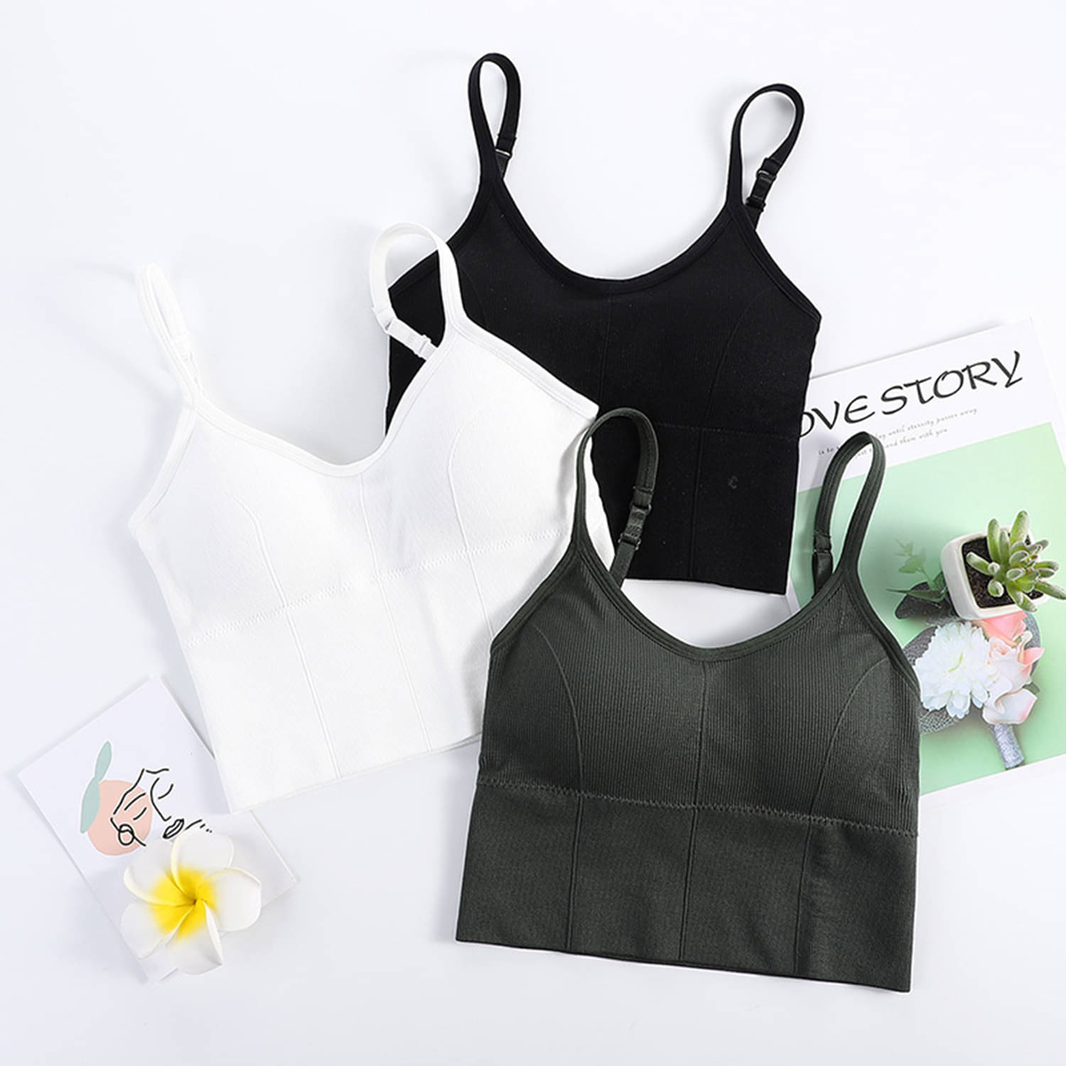 3Mads Pack of 3 Cotton Blend Heavily Padded Women's Cami bra ( Multicolor3 ) GBra013_BK_W_DG 3Mads Pack of 3 Cotton Blend Heavily Padded Women's Cami bra ( Multicolor3 ) GBra013_BK_W_DG