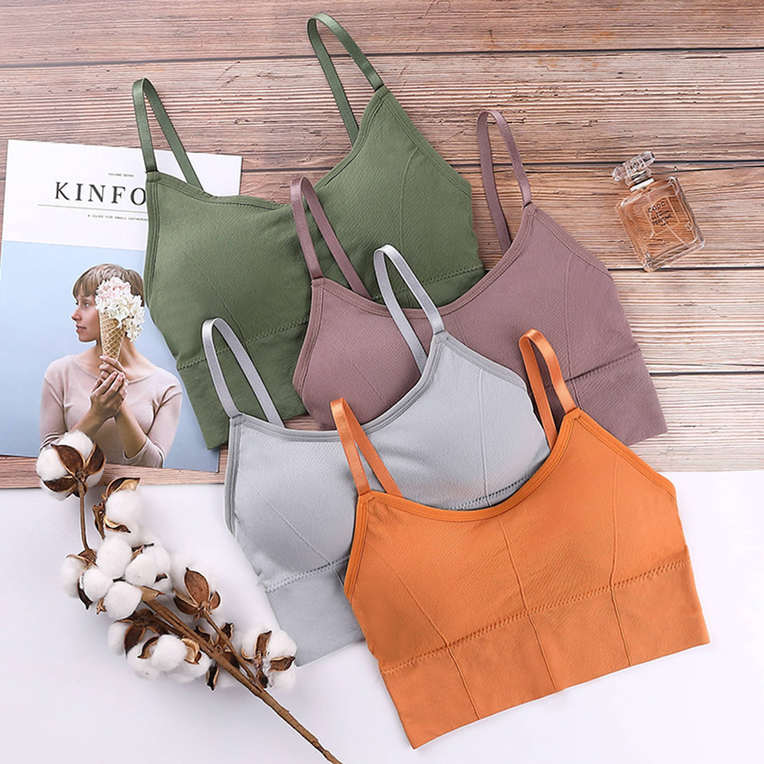     			3Mads Pack of 4 Cotton Blend Removable Padding Women's Cami bra ( Multicolor5 ) GBra013_DG_LPL_GR_BW