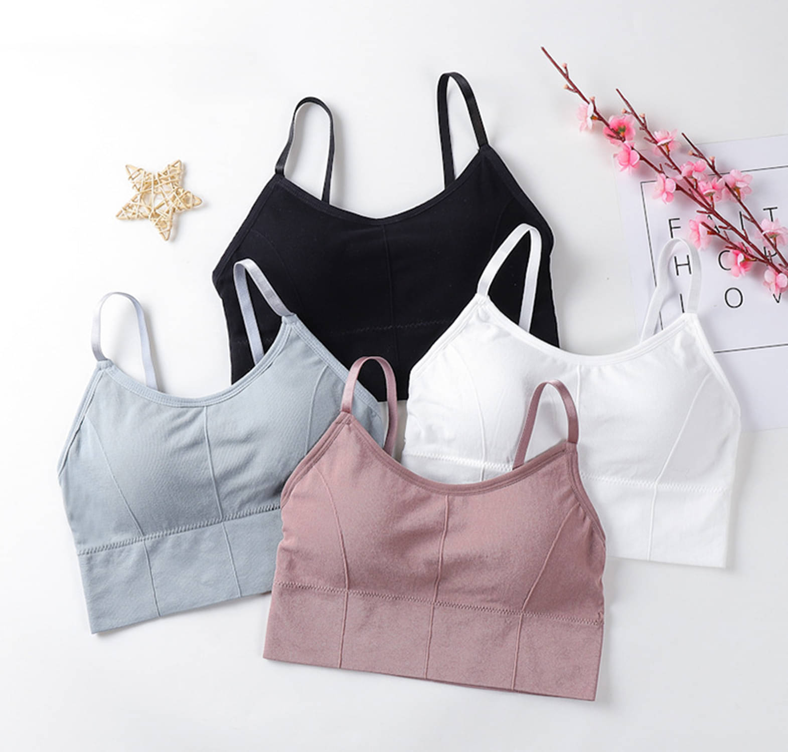     			3Mads Pack of 4 Cotton Blend Removable Padding Women's Cami bra ( Multicolor ) GBra013_BK_GR_W_LPL