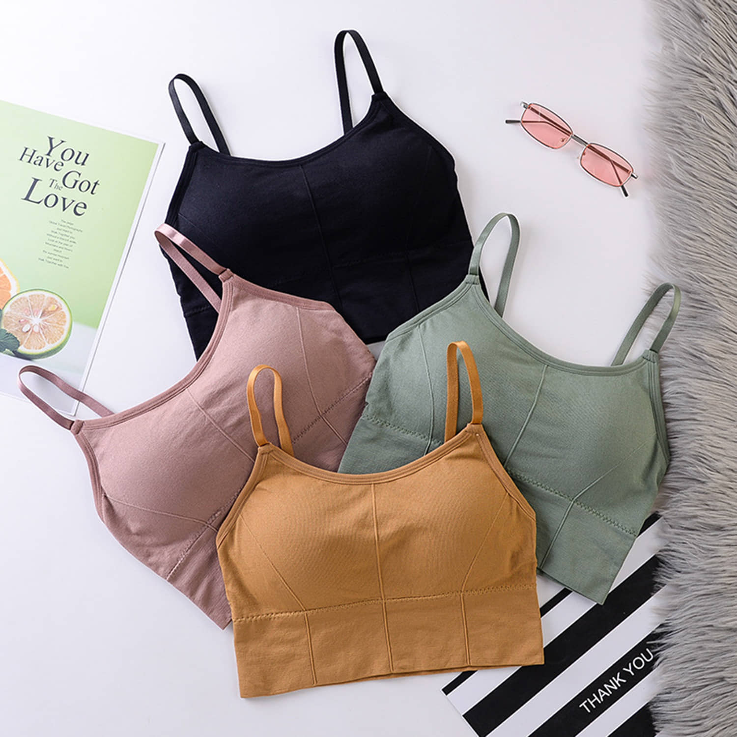3Mads Pack of 4 Cotton Blend Removable Padding Women's Cami bra ( Multicolor ) GBra013_BK_GR_W_LPL