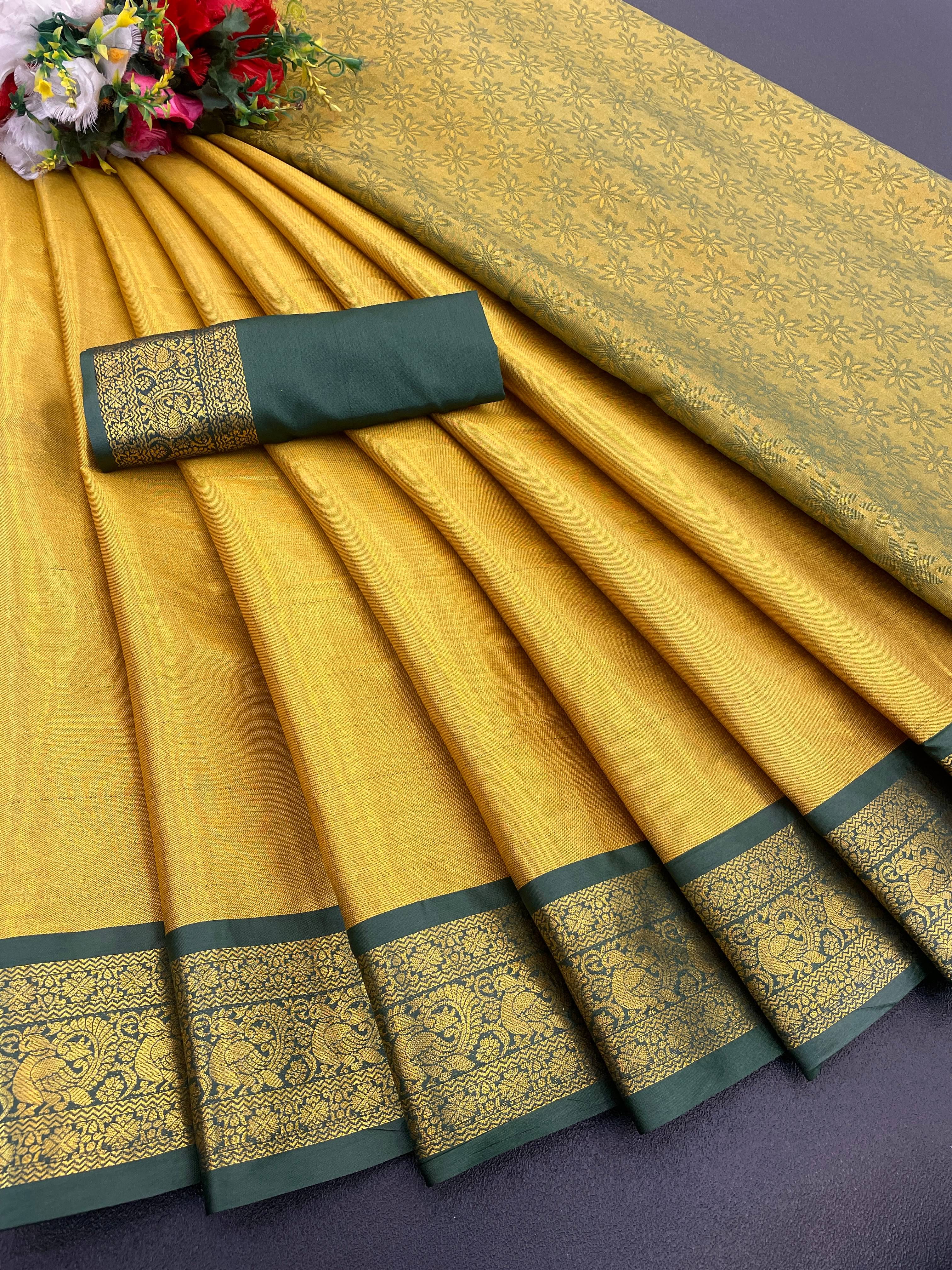     			A TO Z CART Banarasi Silk Woven Saree With Unstitched Blouse Piece ( Mustard )