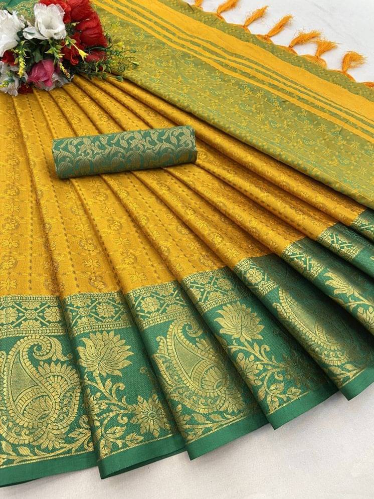 A TO Z CART Cotton Silk Woven Saree With Unstitched Blouse Piece ( Mustard ) A TO Z CART Cotton Silk Woven Saree With Unstitched Blouse Piece ( Mustard )