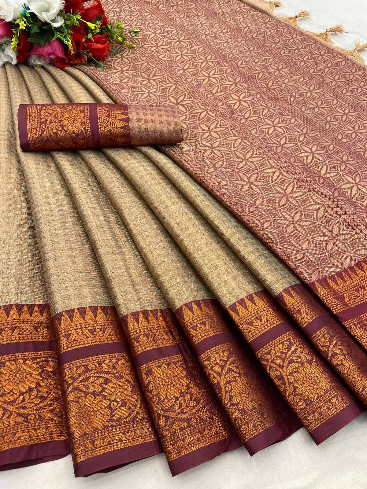 A TO Z CART Cotton Silk Woven Saree With Unstitched Blouse Piece ( Brown ) A TO Z CART Cotton Silk Woven Saree With Unstitched Blouse Piece ( Brown )