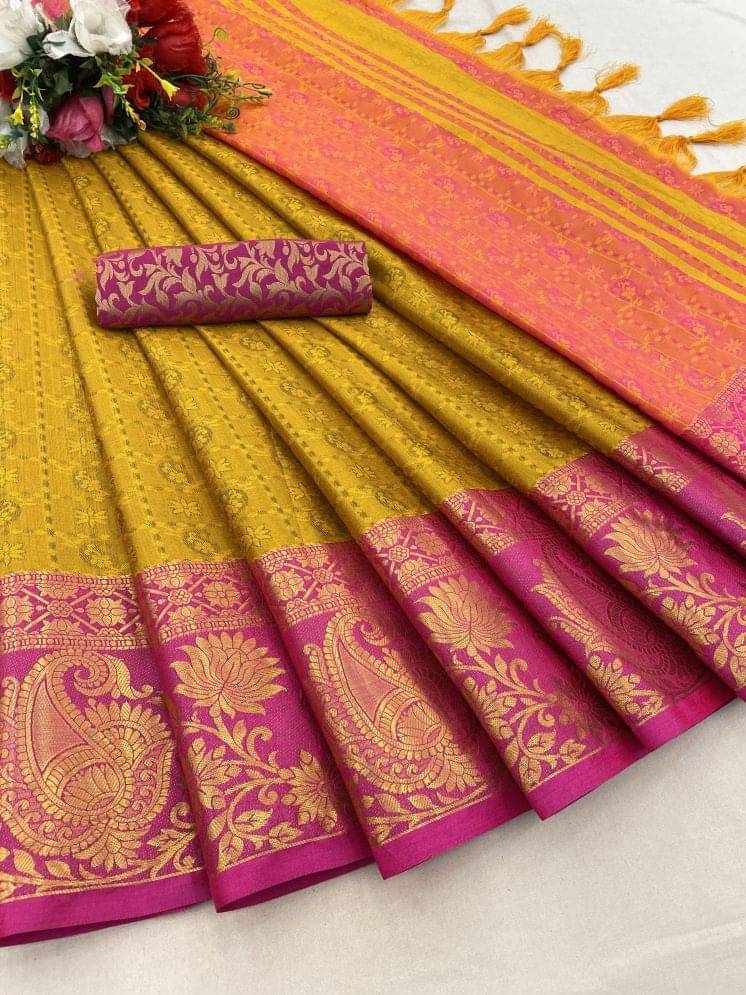 A TO Z CART Cotton Silk Woven Saree With Unstitched Blouse Piece ( Indigo ) A TO Z CART Cotton Silk Woven Saree With Unstitched Blouse Piece ( Indigo )