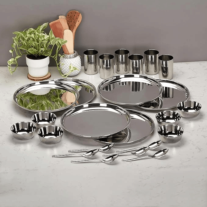     			ATROCK Dinner Set Plain Stainless Steel Dinner Set ( Pack of 24 ) Silver