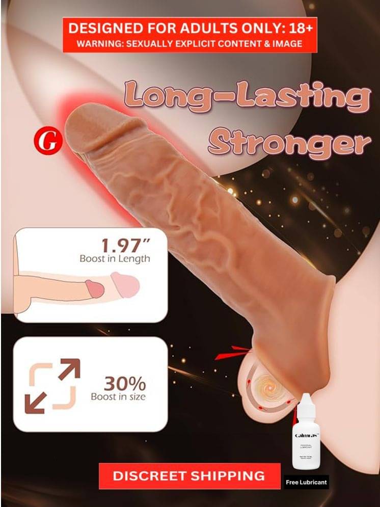    			Add 2" 35% Bigger Performance ED Helper Extender Male Penis Extension Sleeve Sheath Enlarger Enhancer-Brown By NaughtyNights + Free Kaamraj Lubricant
