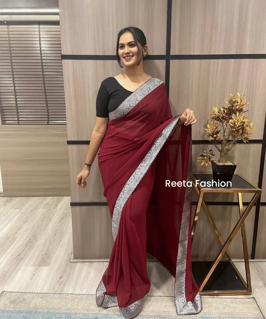     			Aika Banarasi Silk Solid Saree With Unstitched Blouse Piece ( Maroon )