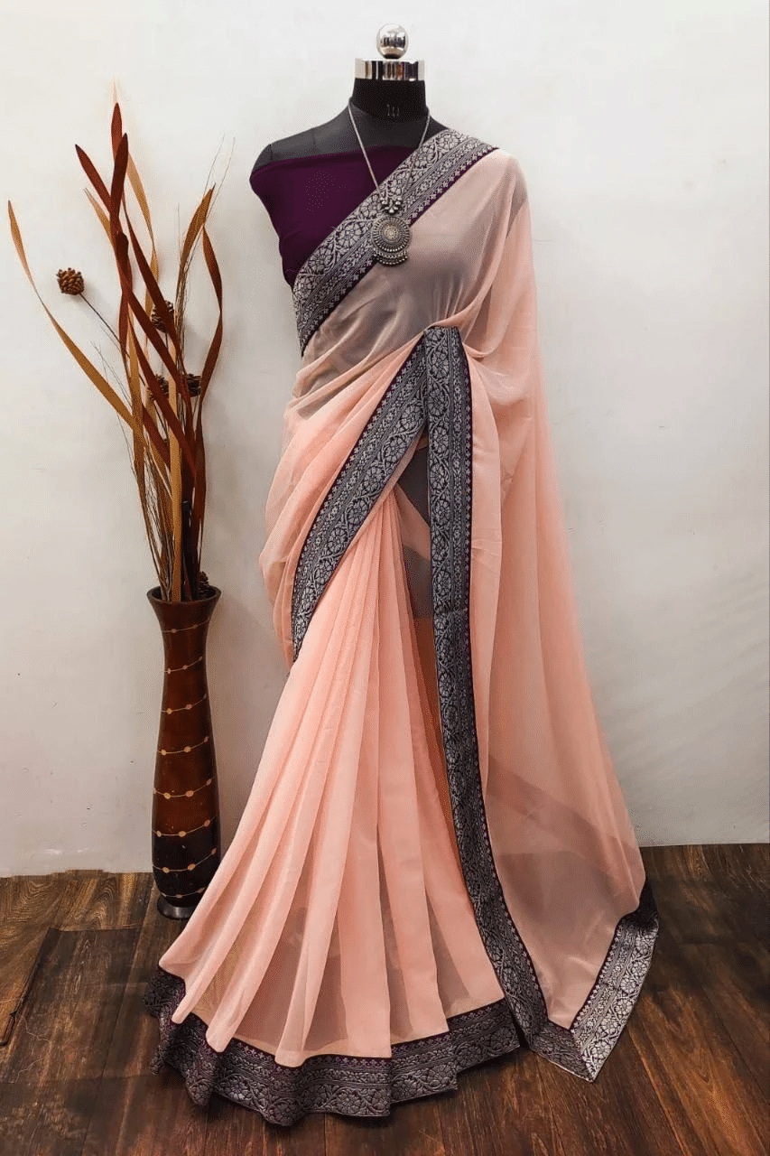     			Aika Banarasi Silk Woven Saree With Unstitched Blouse Piece ( Peach )