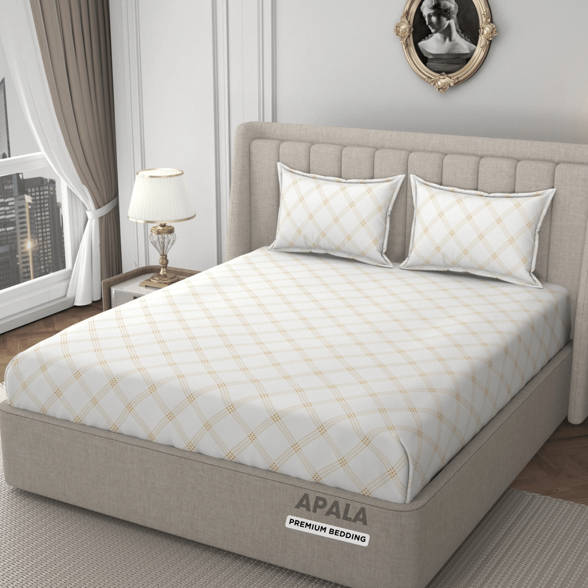     			Apala Microfiber 1 Double Bedsheet with 2 Pillow Covers ( Cream )