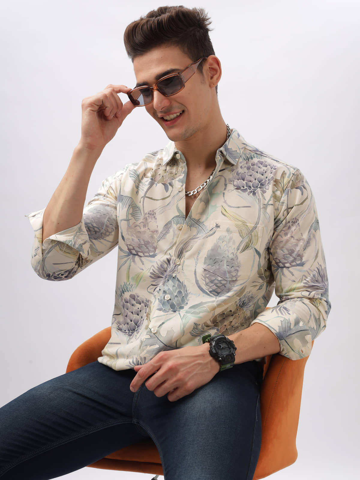 BULLMER Trendy Regular Fit Striped Causal Full Sleeve Shirt for Men_Cream