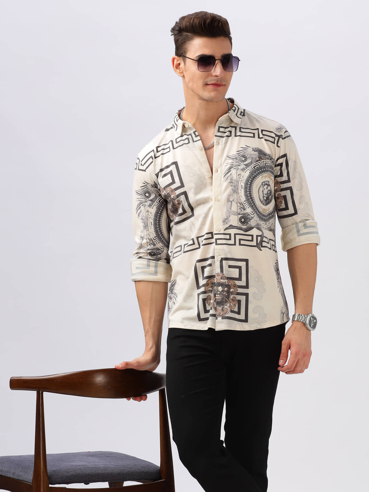 BULLMER Cotton Trendy Regular Fit Striped Causal Full Sleeve Shirt For Men_Beige3