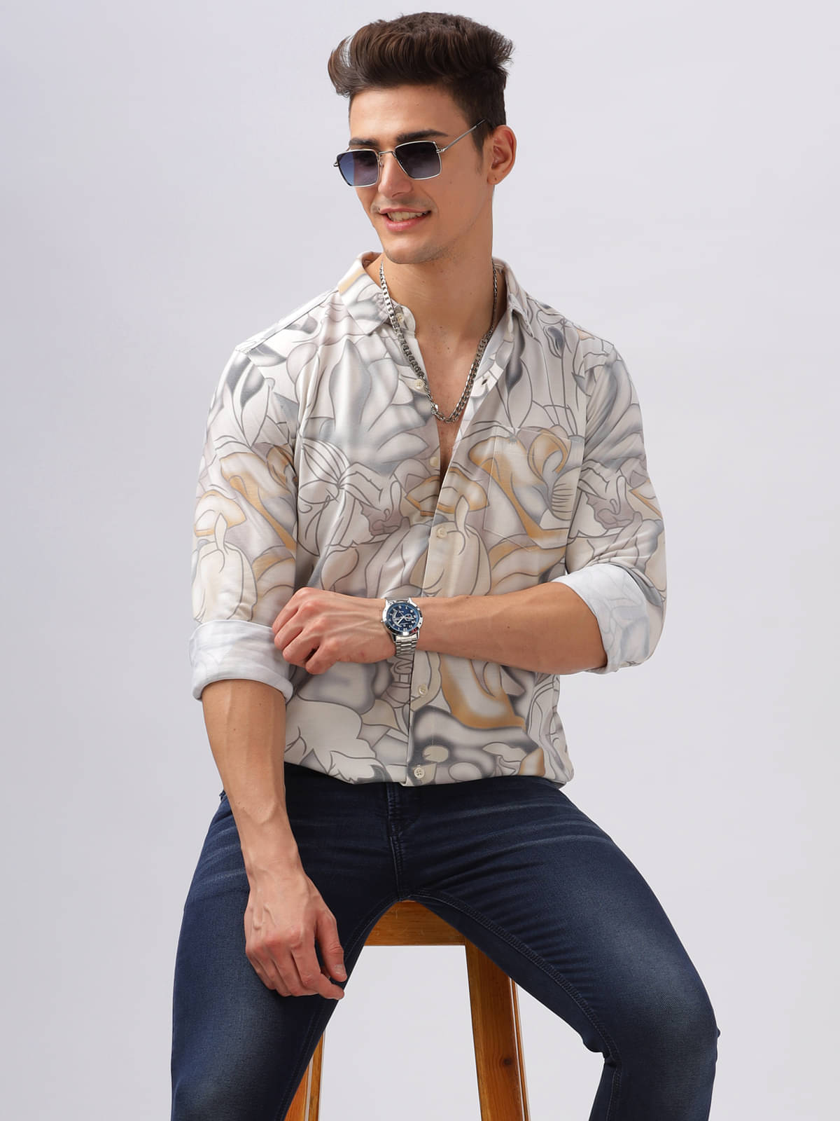     			BULLMER Cotton Blend Regular Fit Printed Full Sleeves Men's Casual Shirt - White ( Pack of 1 )