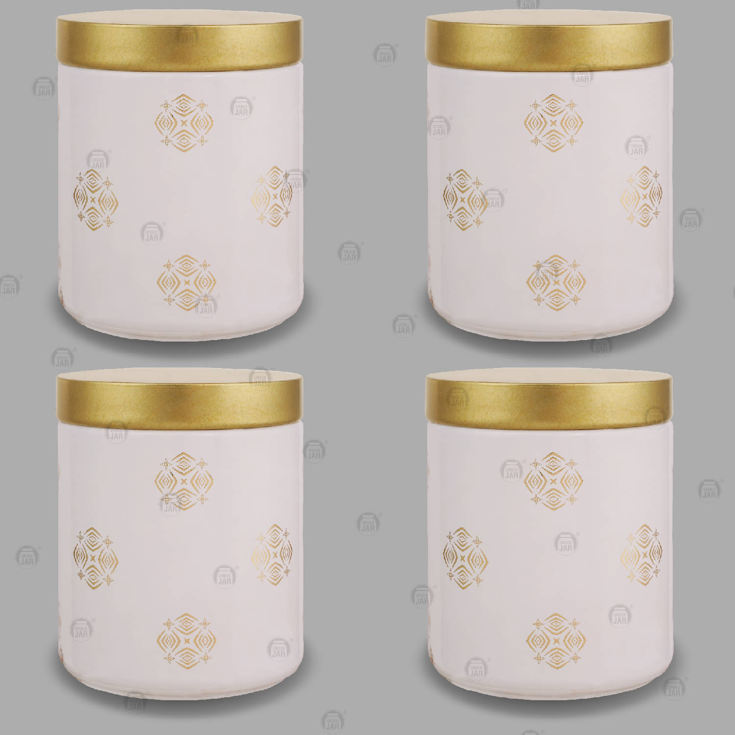     			CROCO JAR Glass White Food Container ( Set of 4 )