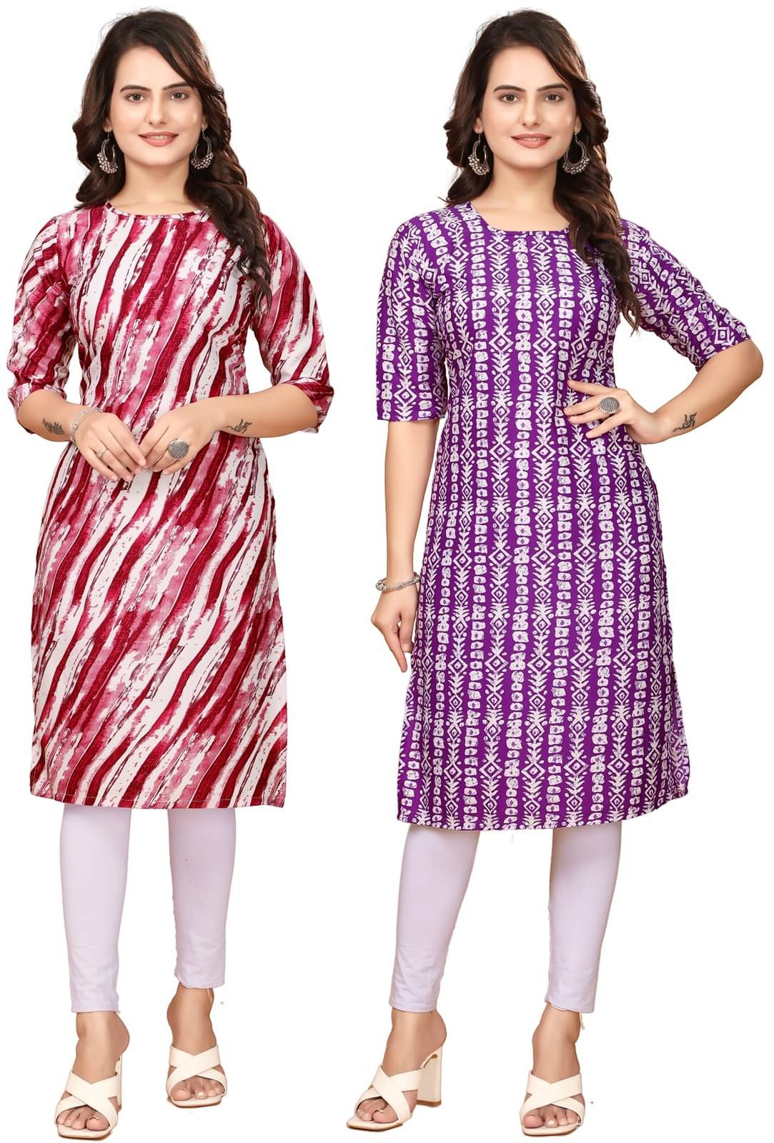     			DESIGNER DREAM Crepe Printed Straight Women's Kurti - Red,Lavender ( Pack of 2 )