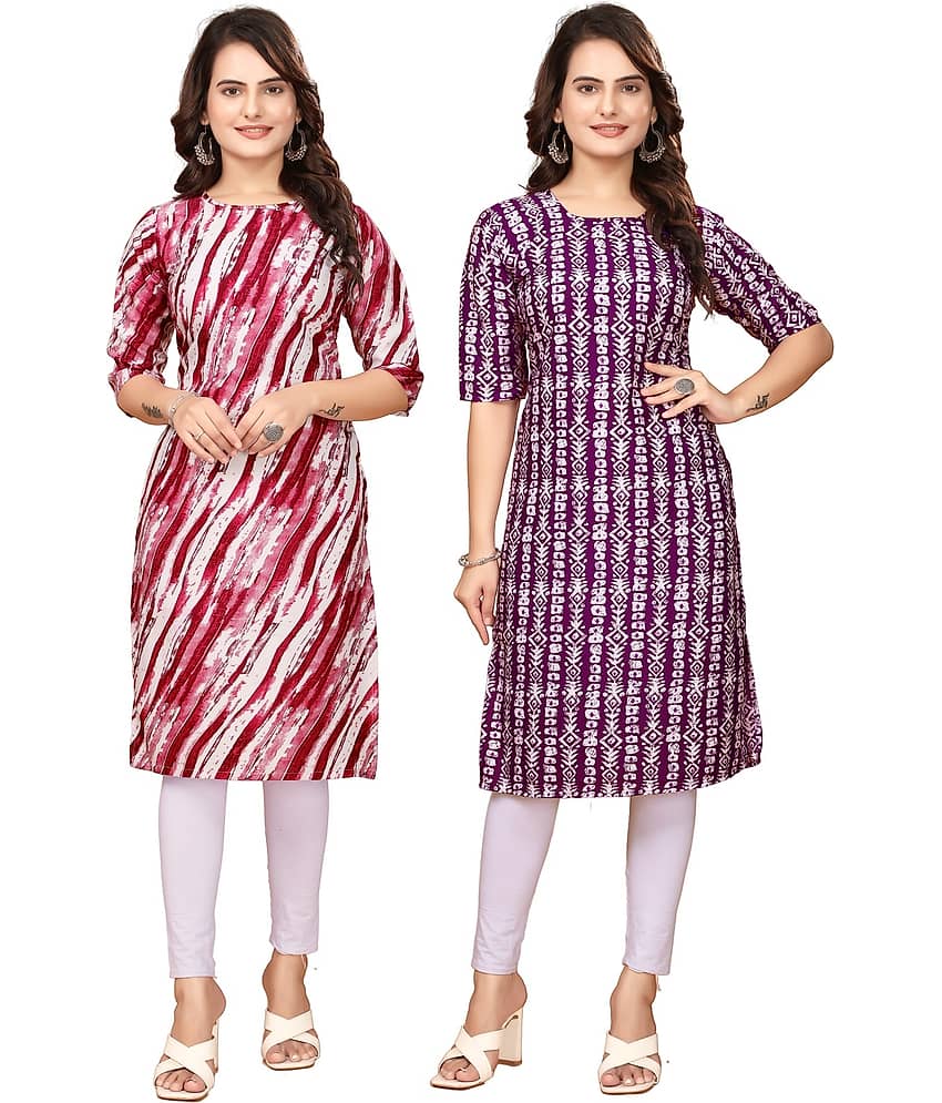 DESIGNER DREAM Crepe Printed Straight Women's Kurti - Red,Maroon ( Pack of 2 ) - Kurtis, Tunics | Buy online on ZillyBuy