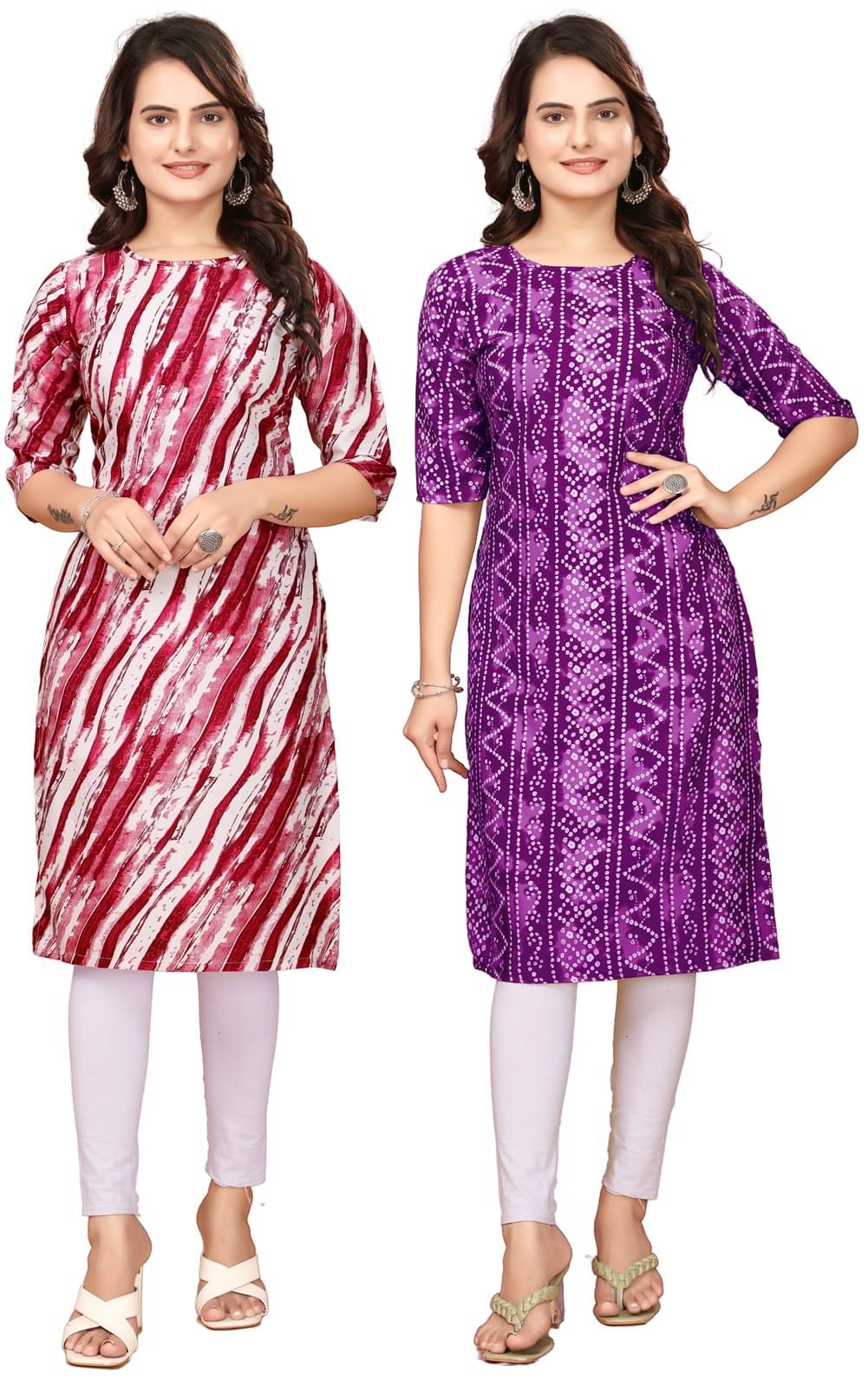 DESIGNER DREAM Crepe Printed Straight Women's Kurti - Red,Purple ( Pack of 2 ) DESIGNER DREAM Crepe Printed Straight Women's Kurti - Red,Purple ( Pack of 2 )
