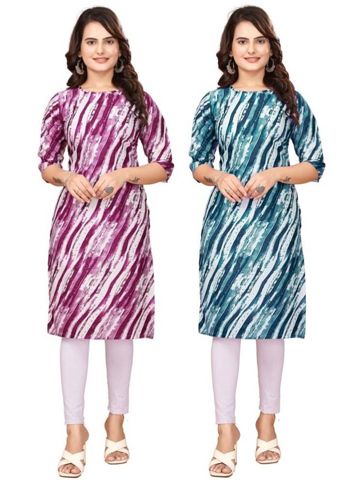 DESIGNER DREAM Crepe Printed Straight Women's Kurti - Red,Navy Blue ( Pack of 2 ) DESIGNER DREAM Crepe Printed Straight Women's Kurti - Red,Navy Blue ( Pack of 2 )
