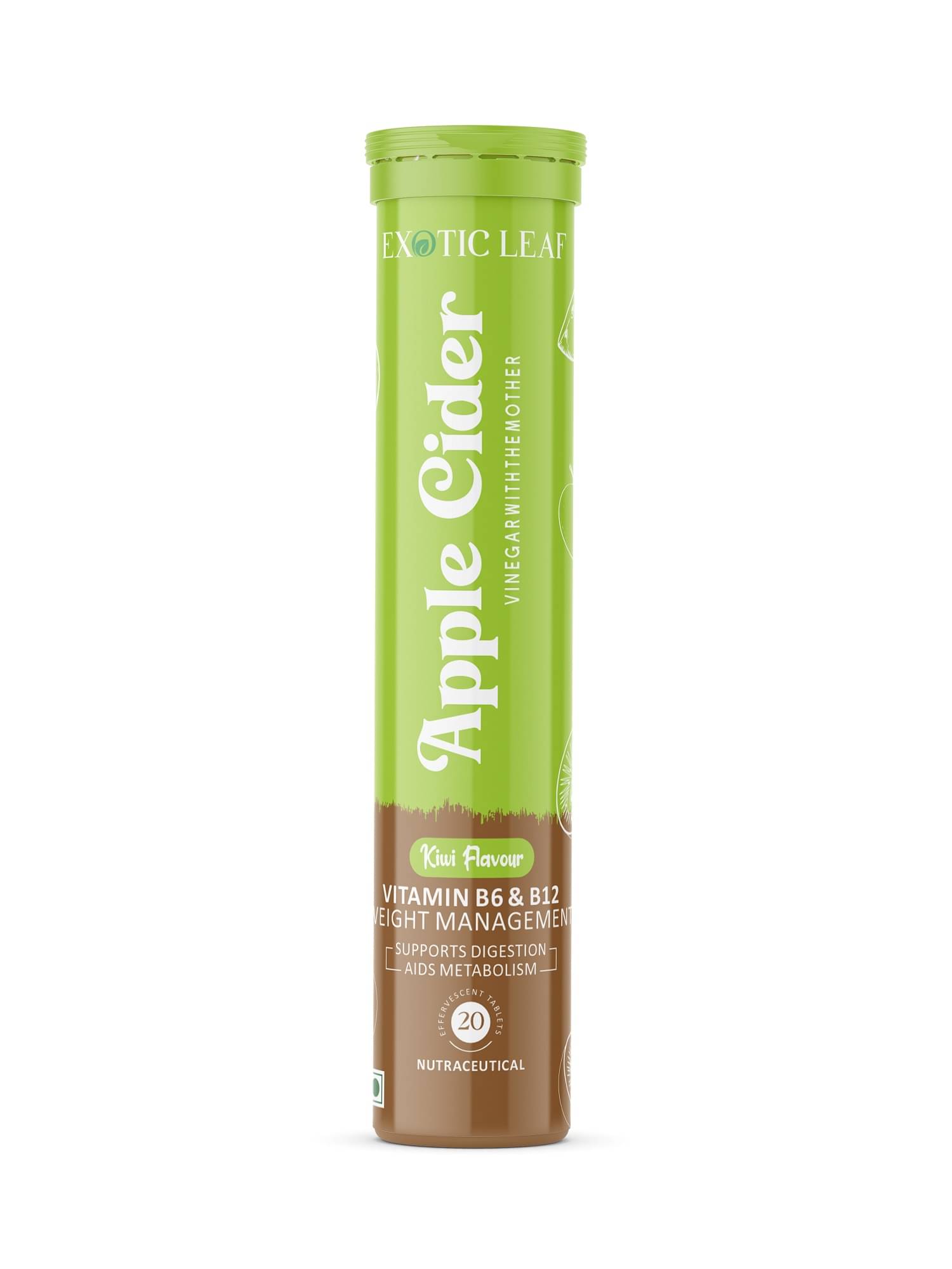     			Exotic Leaf Kiwi Apple Cider VinegarTablets for Detox, Energy & Weight Loss (20 Nos)