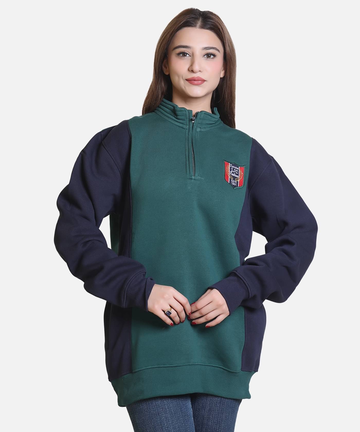     			HeteShe Cotton - Fleece Women's Non Hooded Sweatshirt ( Green,Navy )