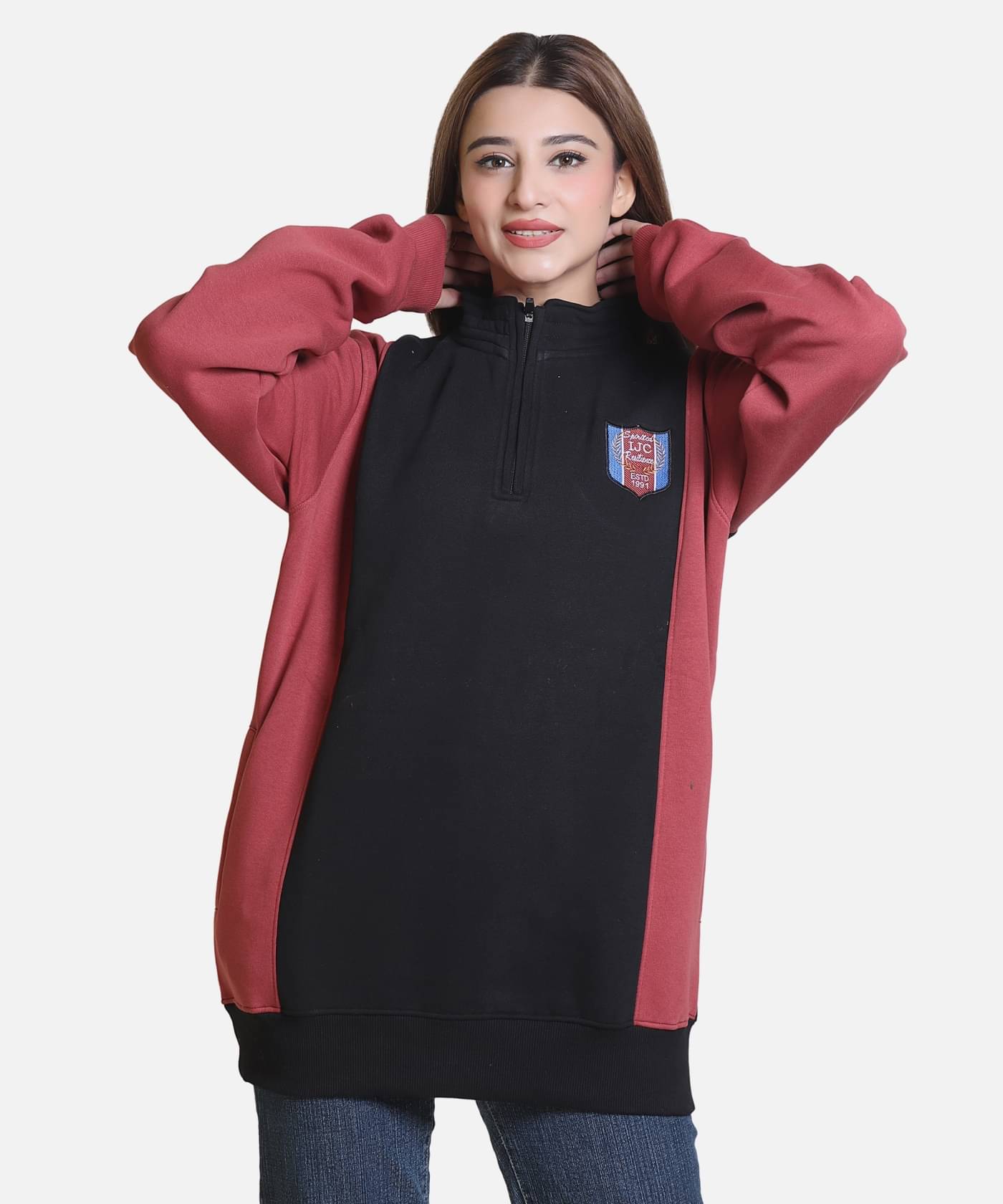     			HeteShe Cotton - Fleece Women's Non Hooded Sweatshirt ( Black,Peach )