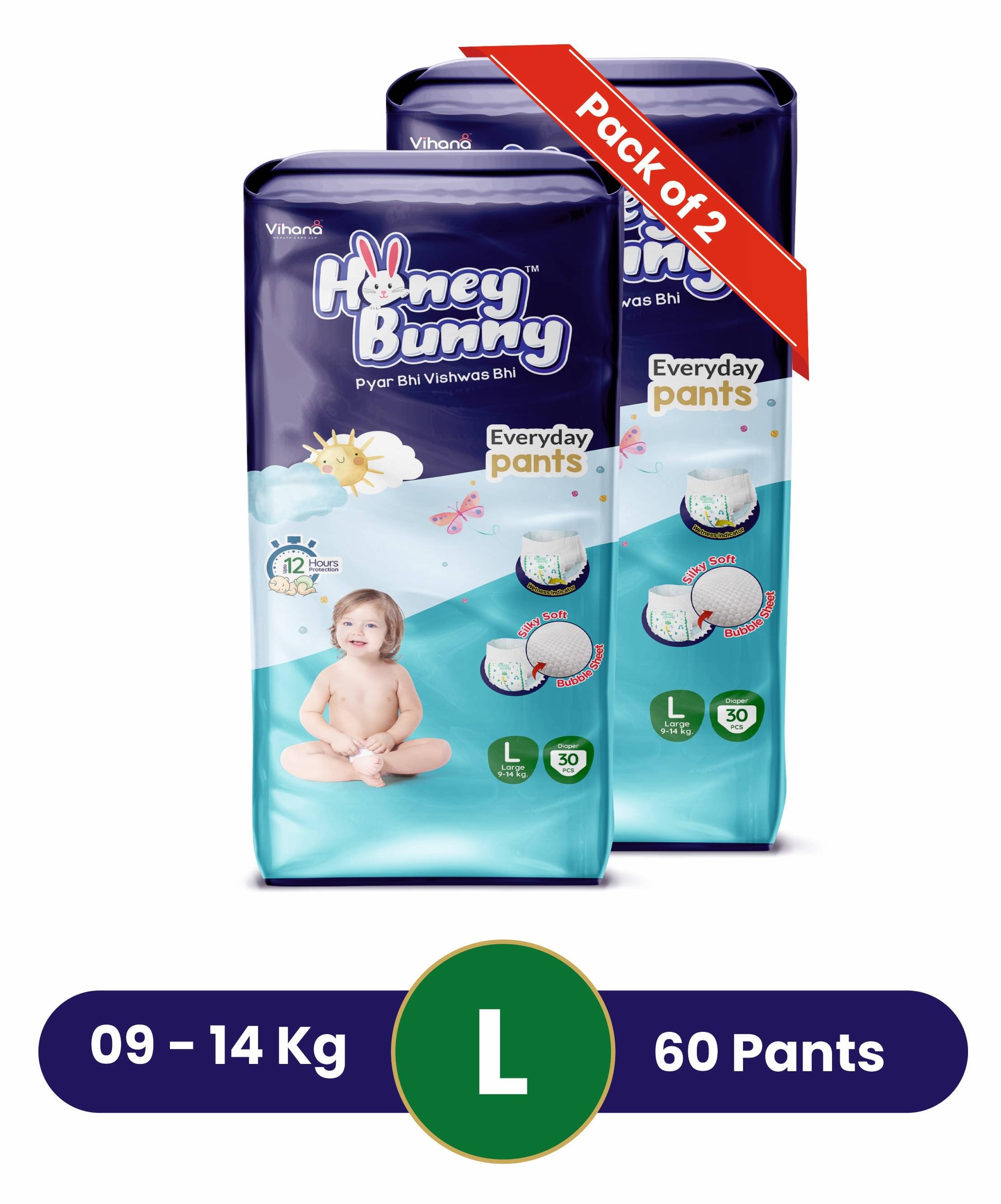Honey Bunny L Diaper Pants ( Pack of 2 )     			Honey Bunny L Diaper Pants ( Pack of 2 )
