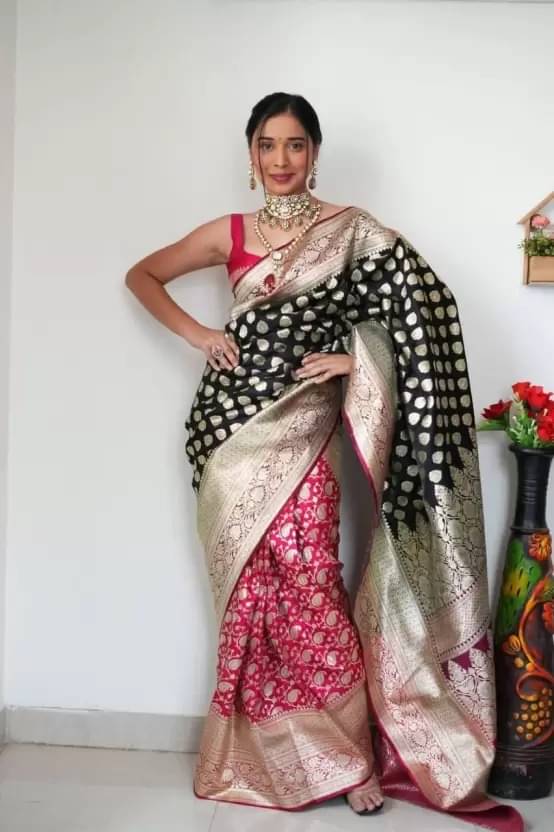 JULEE Banarasi Silk Embellished Saree With Unstitched Blouse Piece ( Black ) JULEE Banarasi Silk Embellished Saree With Unstitched Blouse Piece ( Black )