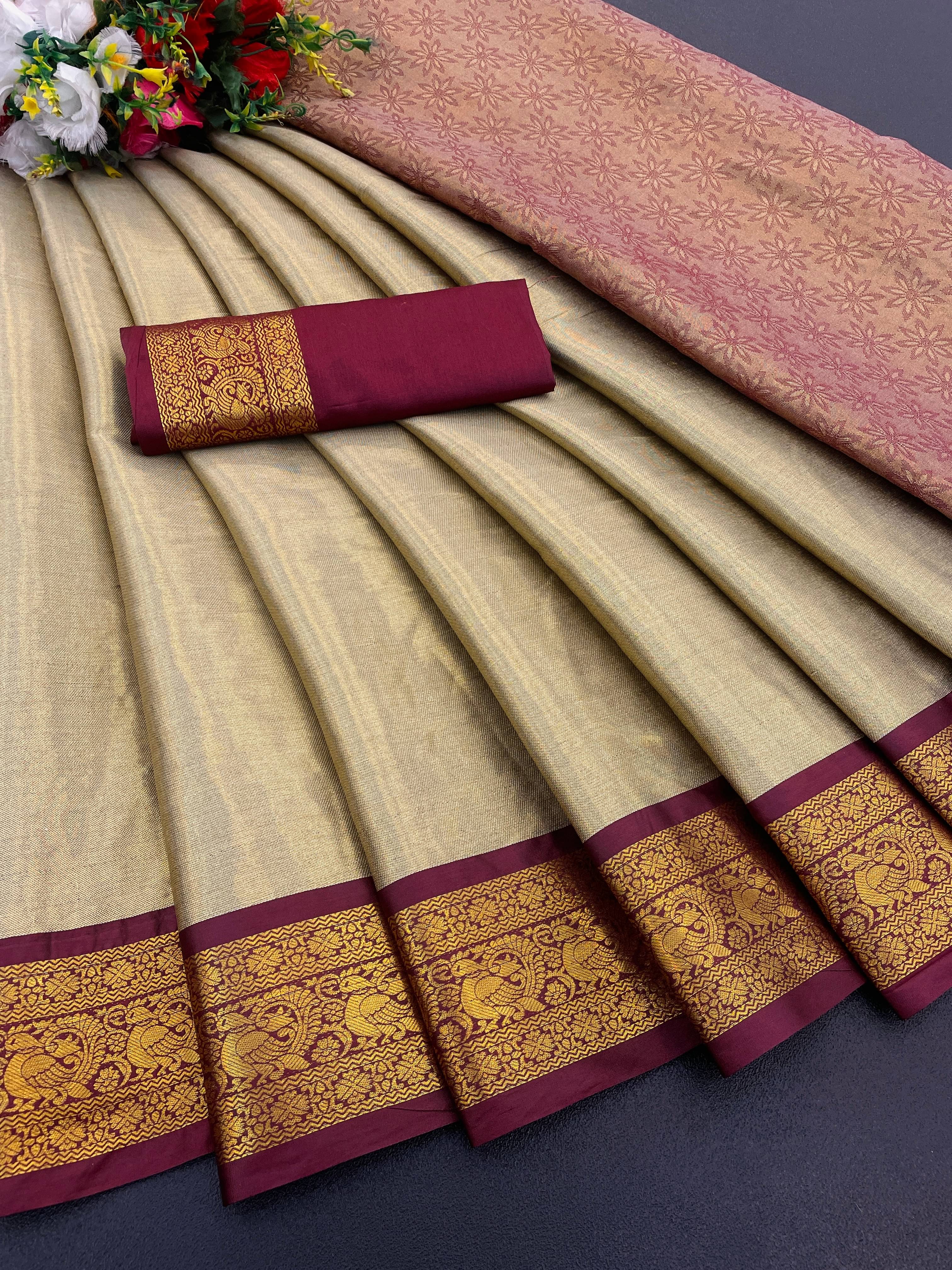     			JULEE Banarasi Silk Woven Saree With Unstitched Blouse Piece ( Brown )