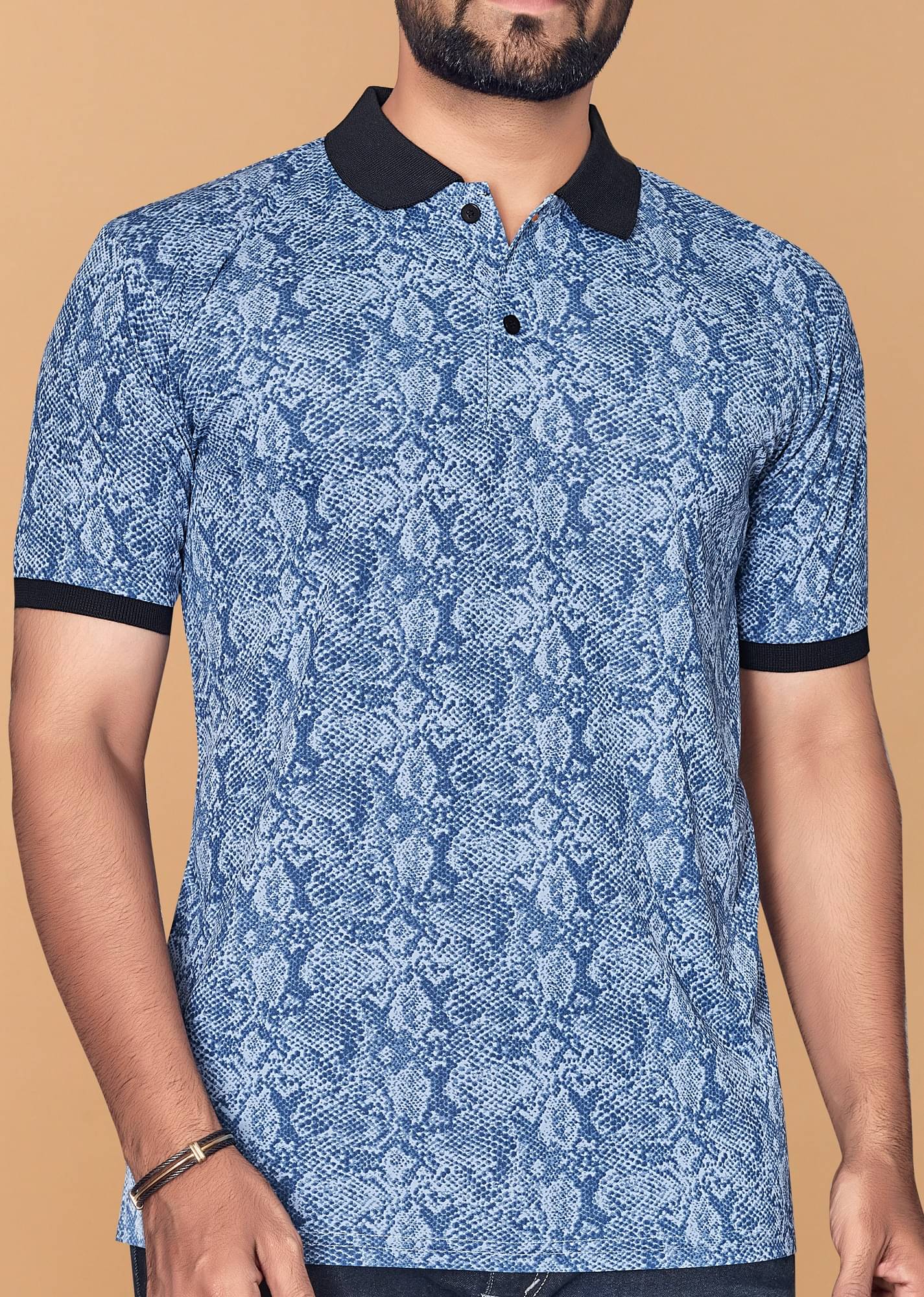     			KAJARU Polyester Regular Fit Printed Half Sleeves Men's Polo T Shirt - Blue ( Pack of 1 )