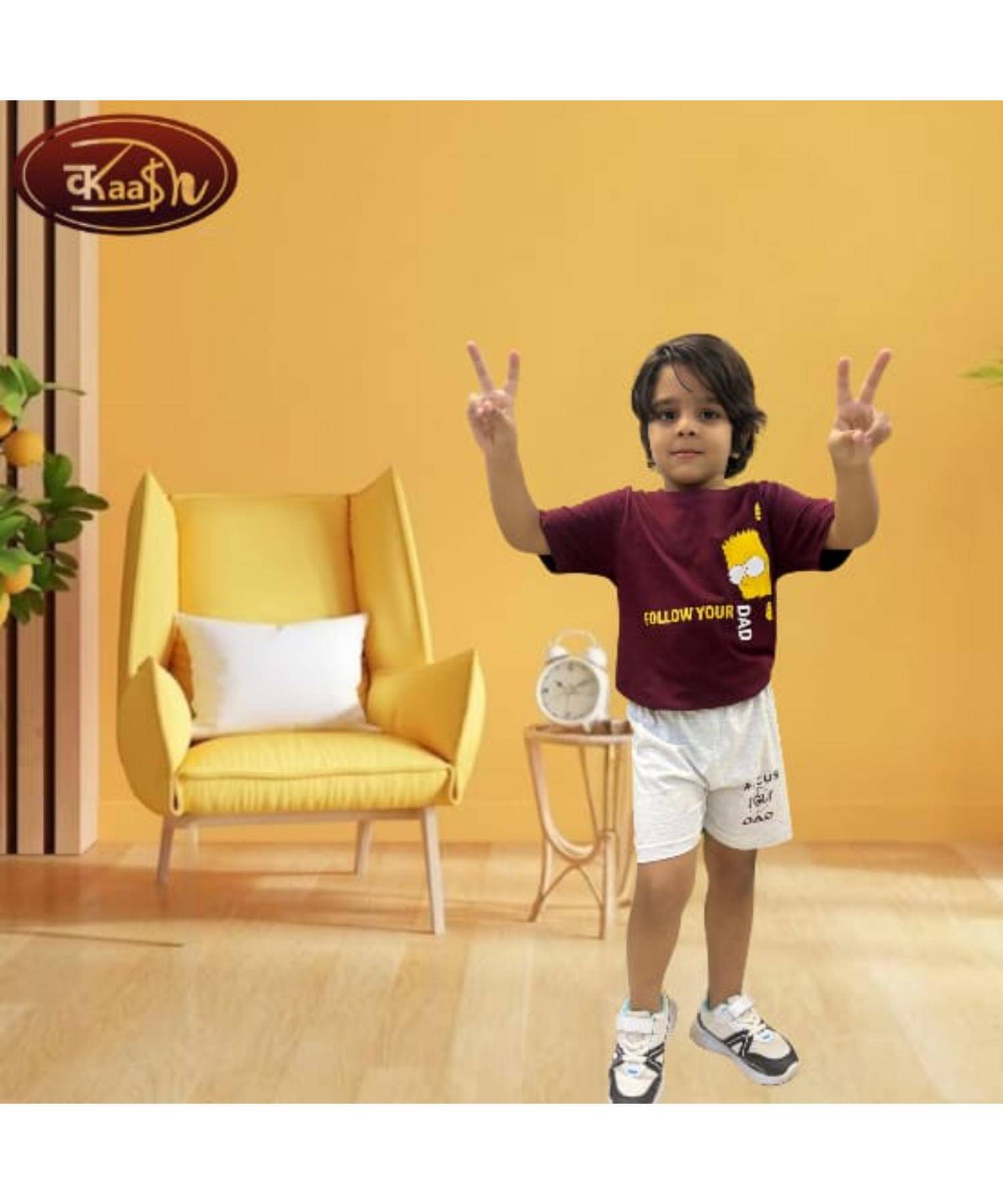 Kaash Pack of 1 Boys Cotton Blend T-Shirt & Shorts Set ( Wine )     			Kaash Pack of 1 Boys Cotton Blend T-Shirt & Shorts Set ( Wine )