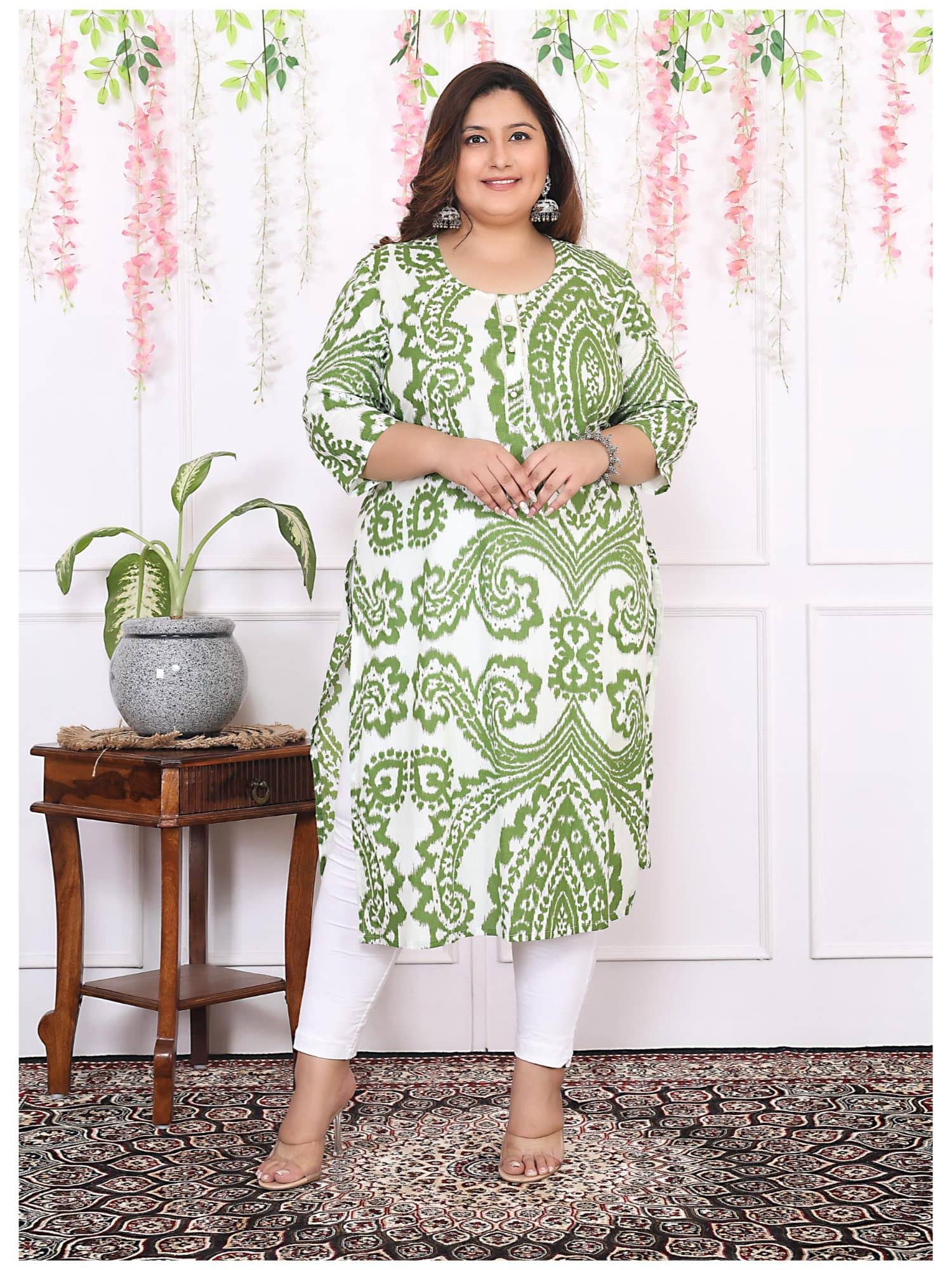 Label Flavia Women Cotton Printed Straight Kurti ( Green ) - Kurtis, Tunics | Buy online on ZillyBuy