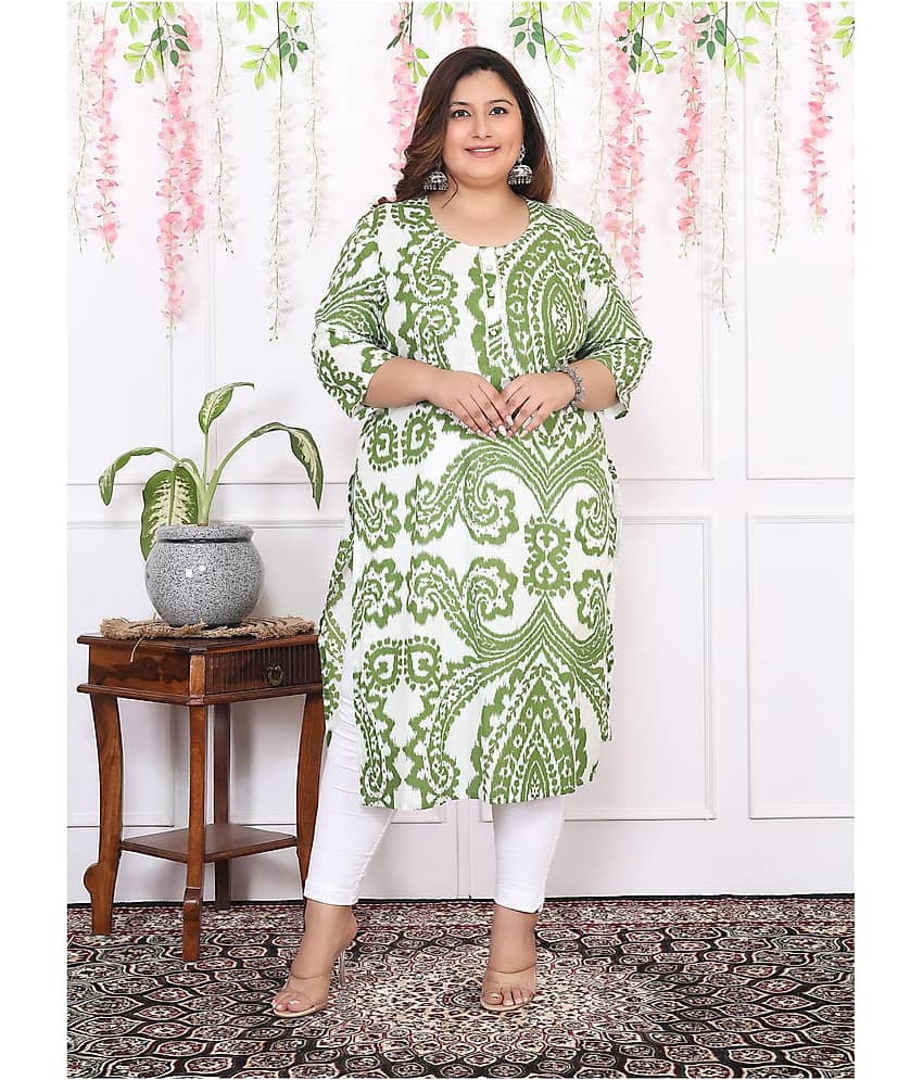 Label Flavia Women Cotton Printed Straight Kurti ( Green ) - Kurtis, Tunics | Buy online on ZillyBuy
