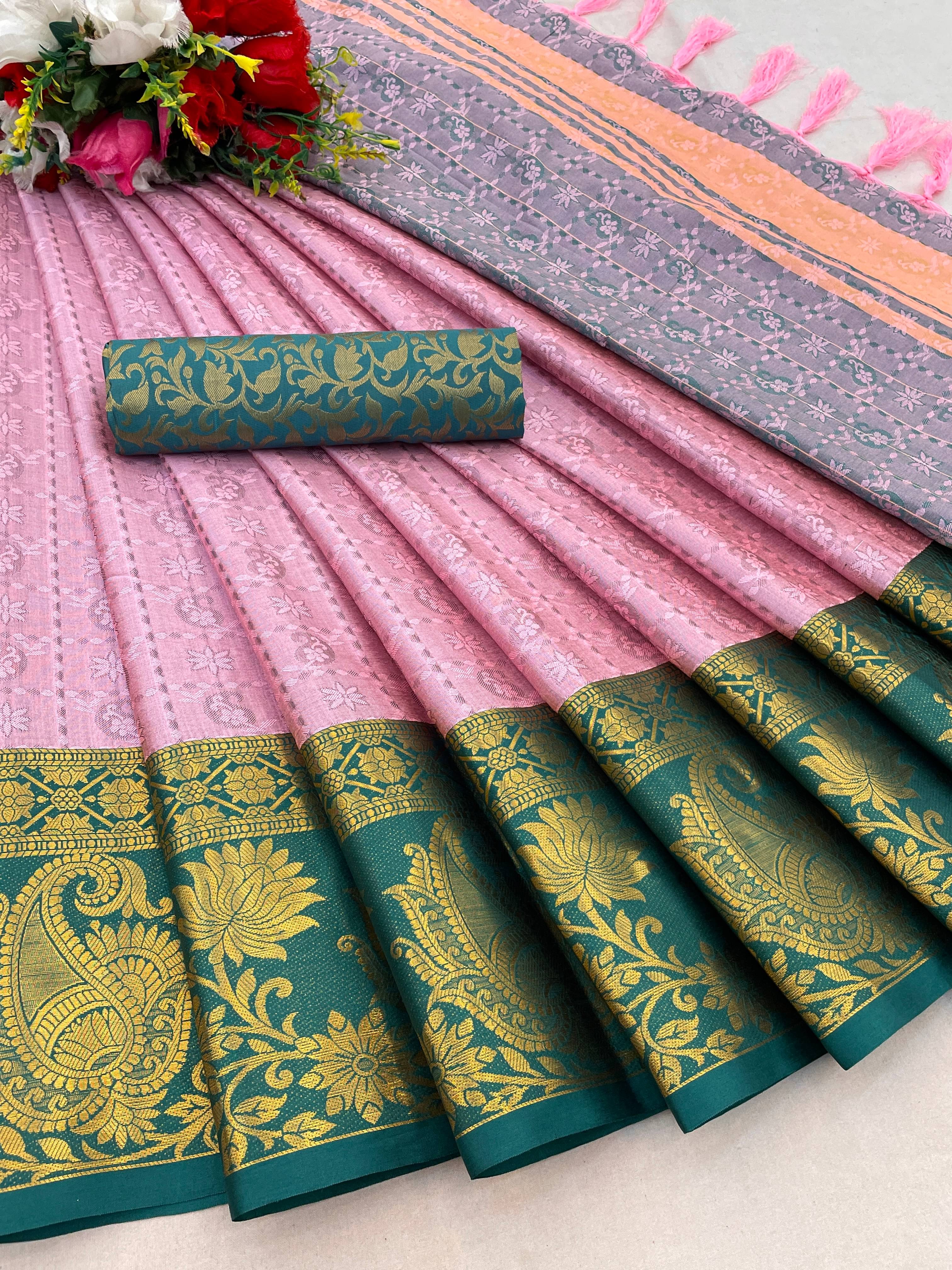 Lady Shopi Cotton Silk Embellished Saree With Unstitched Blouse Piece ( Pink ) Lady Shopi Cotton Silk Embellished Saree With Unstitched Blouse Piece ( Pink )