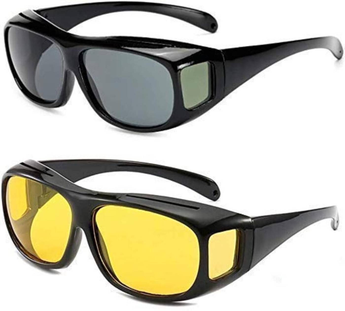     			HD Vision Day & Night Unisex Goggles Anti-Glare Polarized Sunglasses Men/Women Driving Glasses UV Protection All Bikes&Car-Pack of 2 Goggles (Yellow/Black)