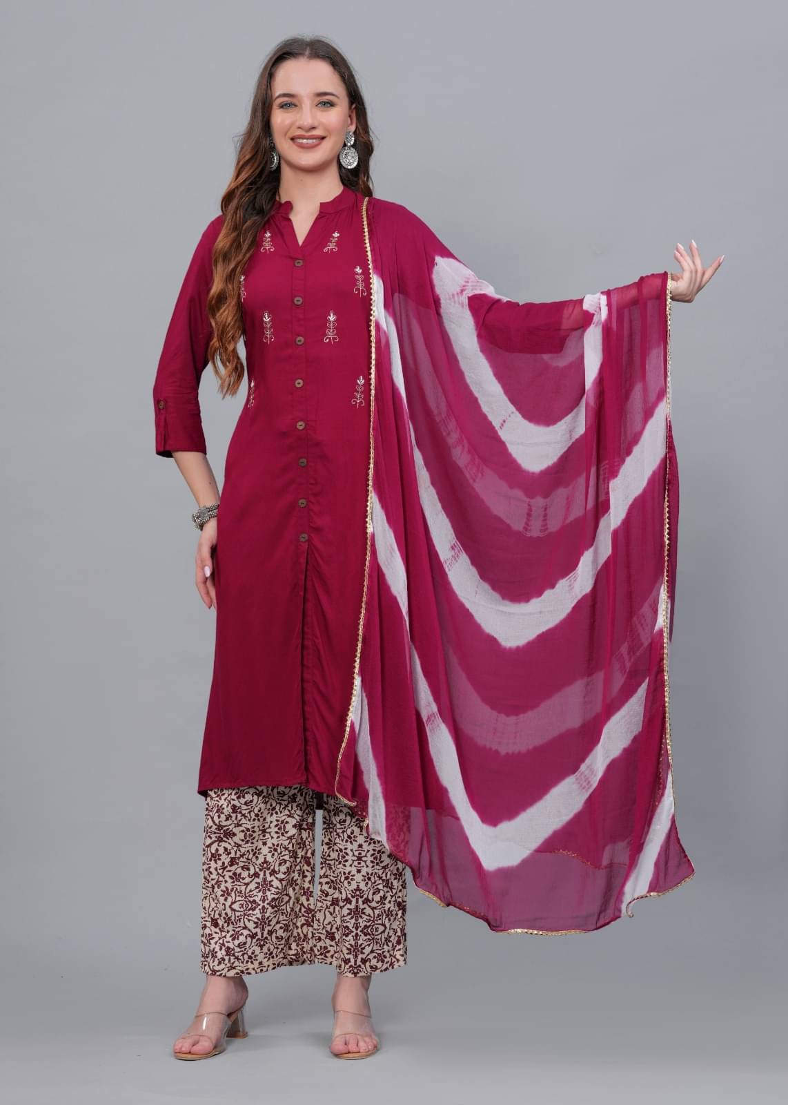     			MAUKA Rayon Embroidered Kurti With Palazzo Women's Stitched Salwar Suit - Maroon ( Pack of 1 )