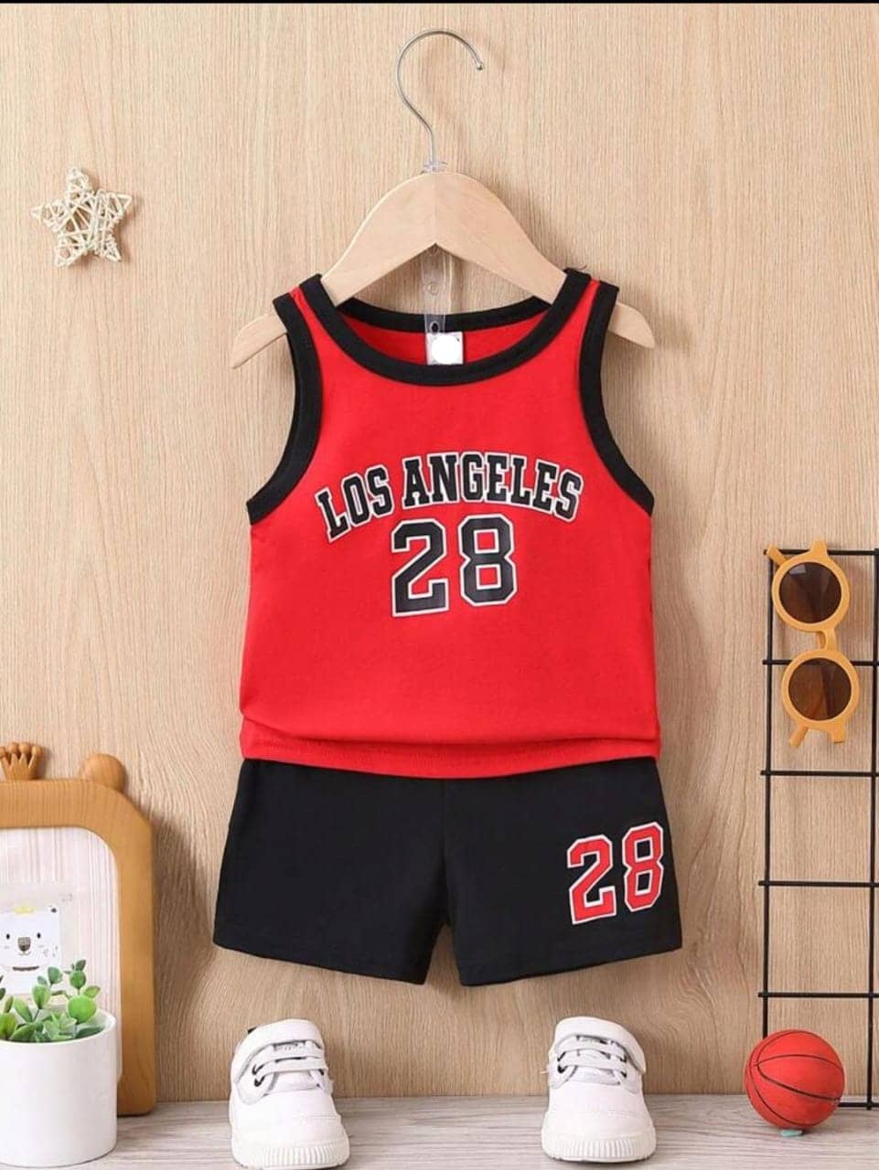 MUSNAH GARMENTS Pack of 1 Unisex for Baby Cotton Top & Shorts ( Red & Black )