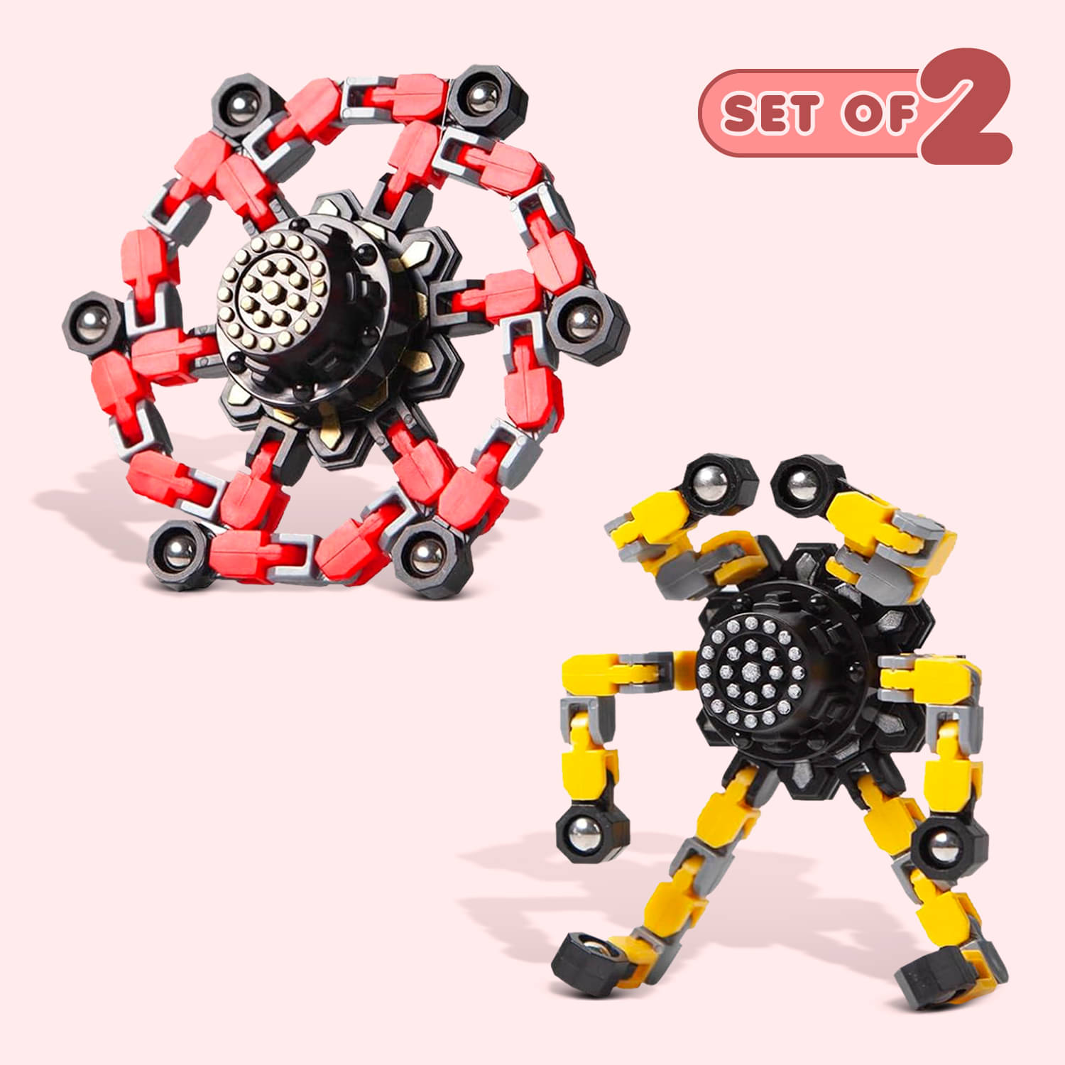 NHR 2 Pack  Spinner Fingertip Toys for Kids Transform Robot Stress Relief Toys Pocket Toys Boys and Girls Gift Birthday Party Games (2 PCS in 1)     			NHR 2 Pack  Spinner Fingertip Toys for Kids Transform Robot Stress Relief Toys Pocket Toys Boys and Girls Gift Birthday Party Games (2 PCS in 1)