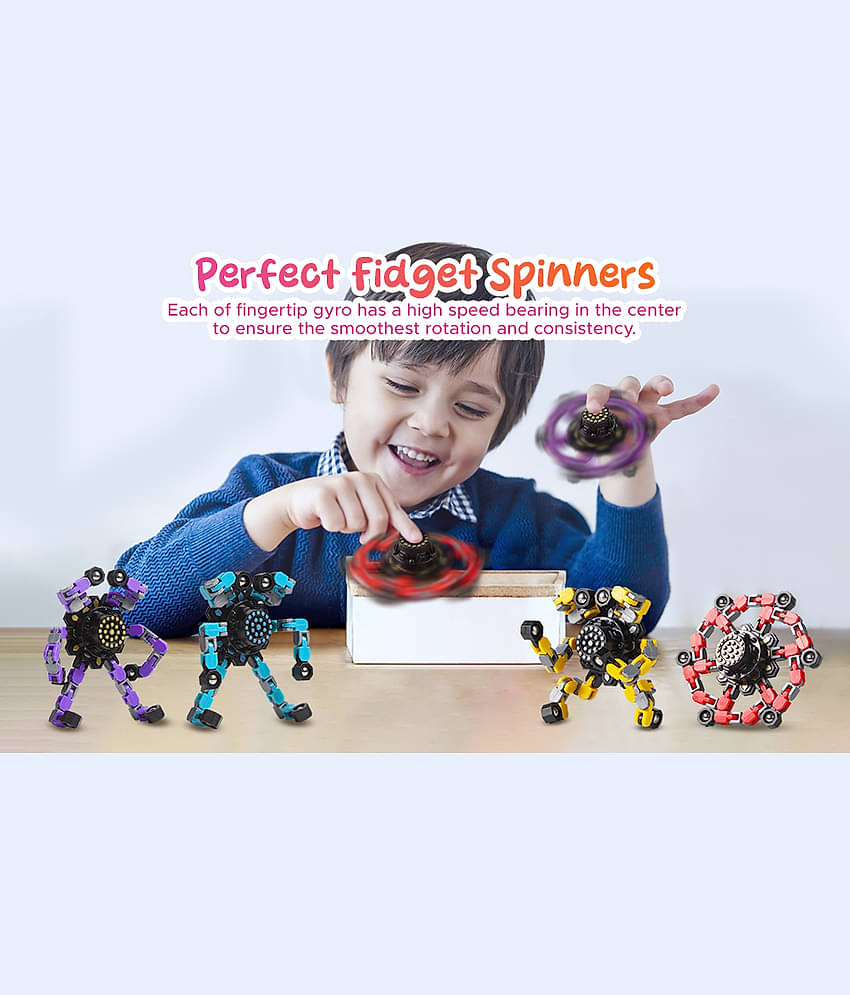 NHR 2 Pack Spinner Fingertip Toys for Kids Transform Robot Stress Relief Toys Pocket Toys Boys and Girls Gift Birthday Party Games (2 PCS in 1)
