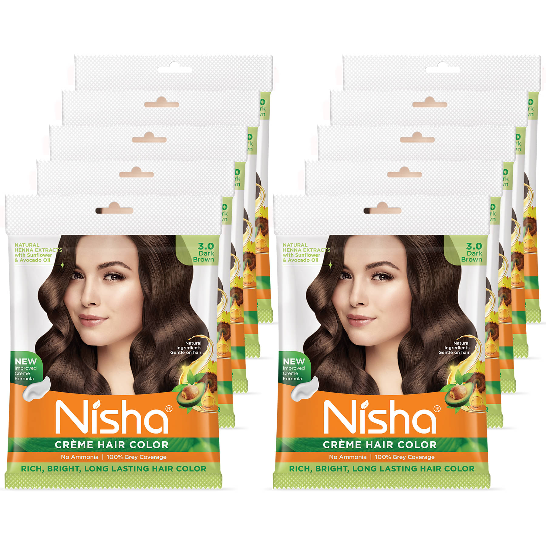 Nisha Creme Hair Color Dark Brown 40g Pack of 10, Permanent Hair Color for Women Men, No Ammonia, 100% Grey Coverage Nisha Creme Hair Color Dark Brown 40g Pack of 10, Permanent Hair Color for Women Men, No Ammonia, 100% Grey Coverage