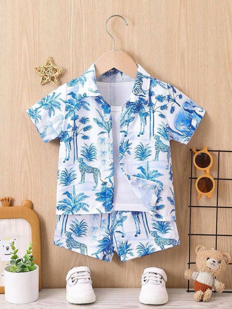 Ocvito Pack of 1 Boys Cotton Blend Shirt & Shorts ( Blue )
