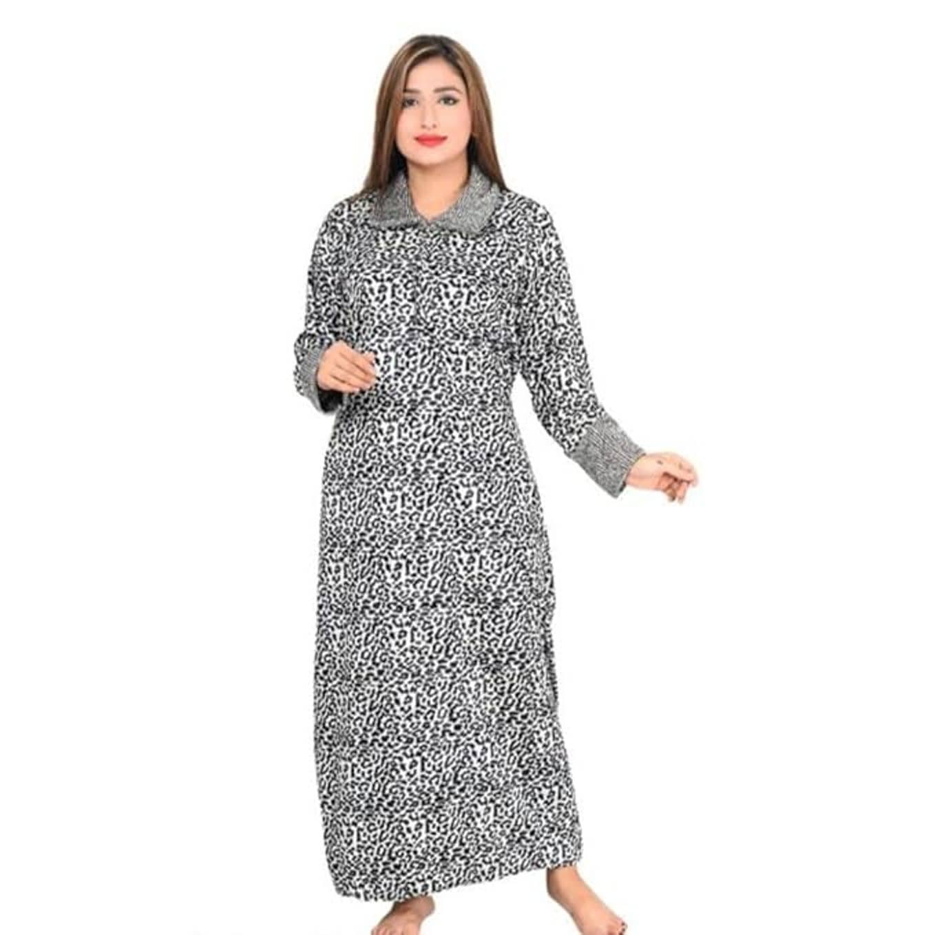 RAABTA FASHIION Women Velvet Printed Gown ( Grey )
