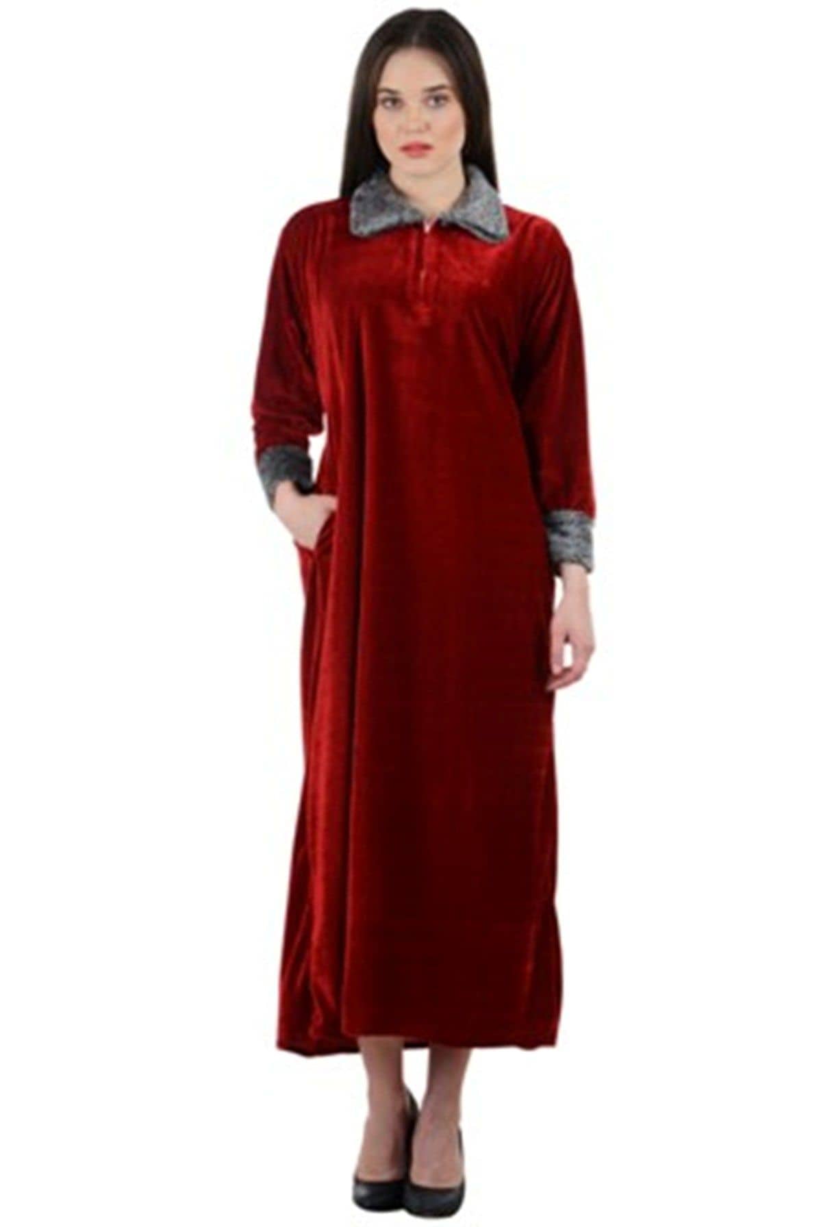 RAABTA FASHIION Women Velvet Solid Gown ( Maroon )