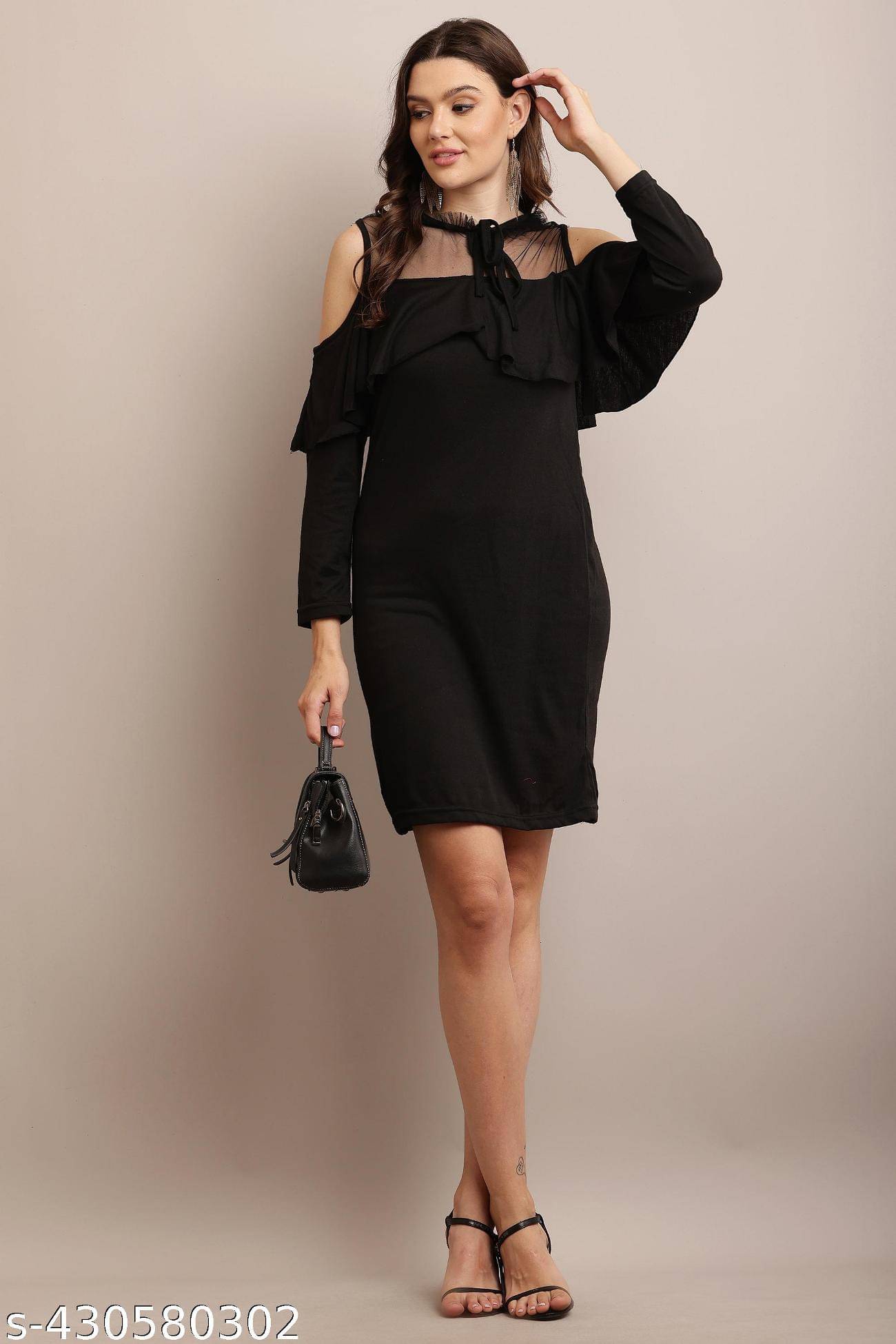     			RC NEOEN Women Rayon Solid Bodycon Dress ( Black )
