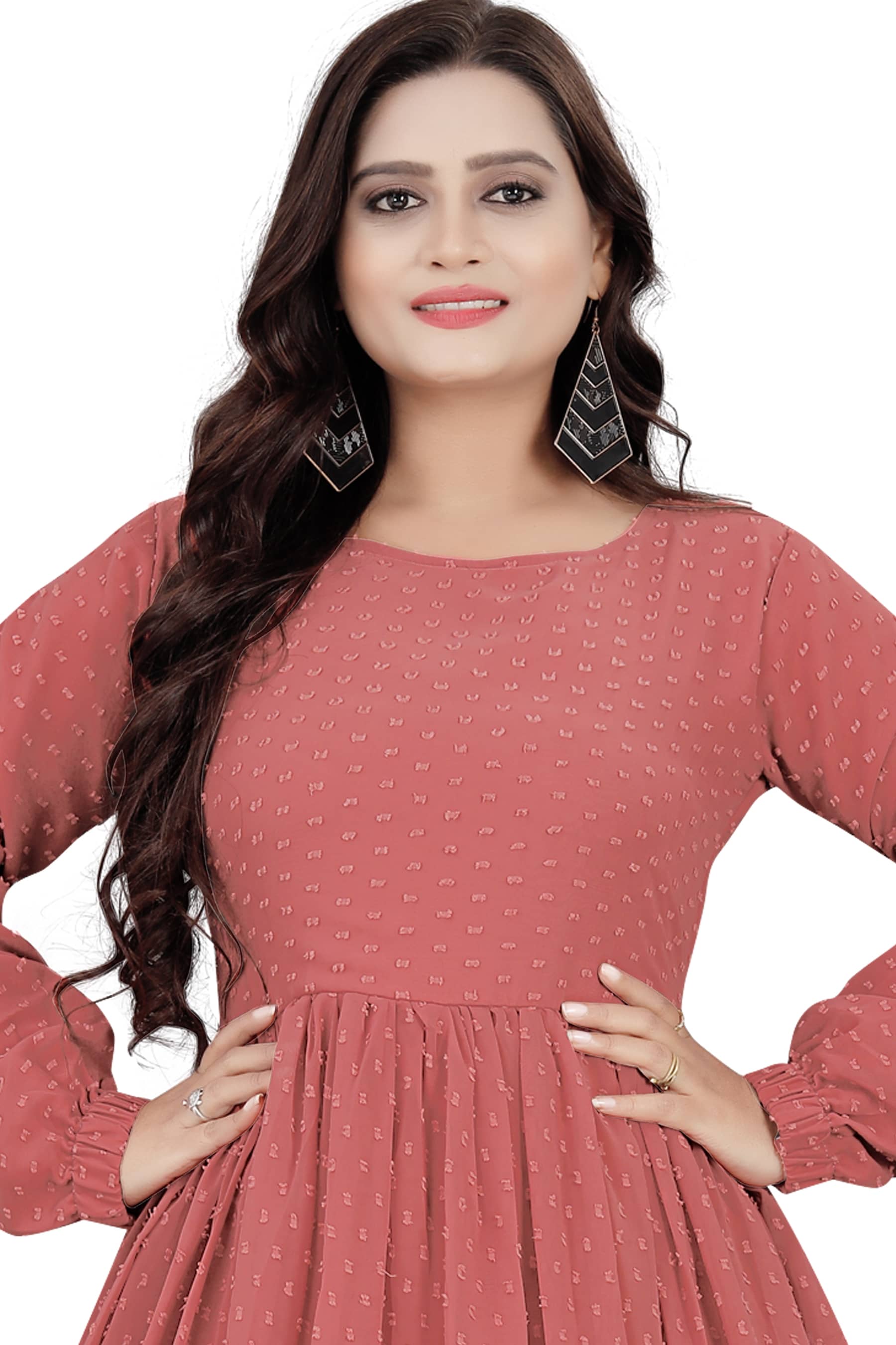 SARINKU Rust Anarkali Georgette Women's Stitched Ethnic Gown ( Pack of 1 )